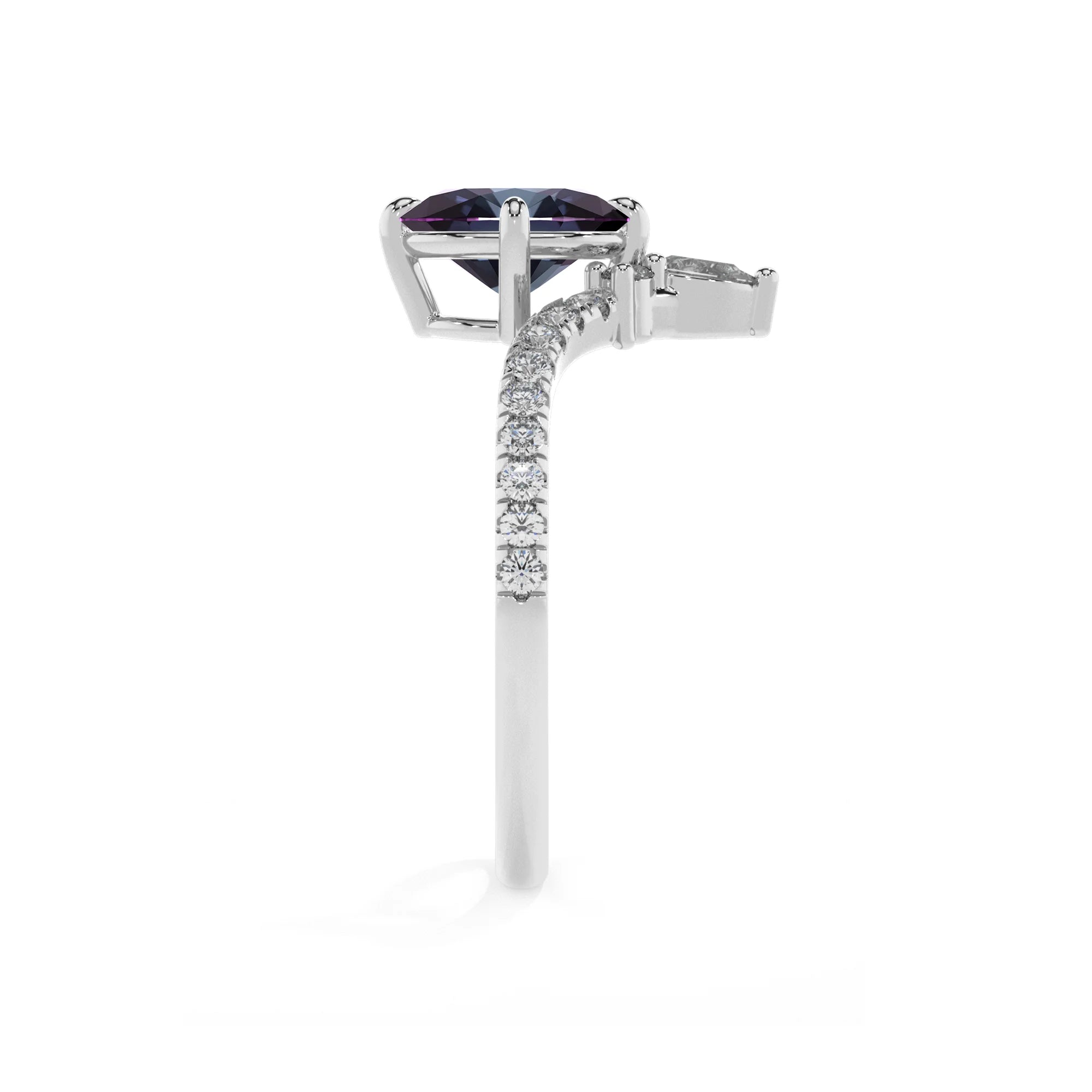 lab grown alexandrite oval solitaire rings in white gold