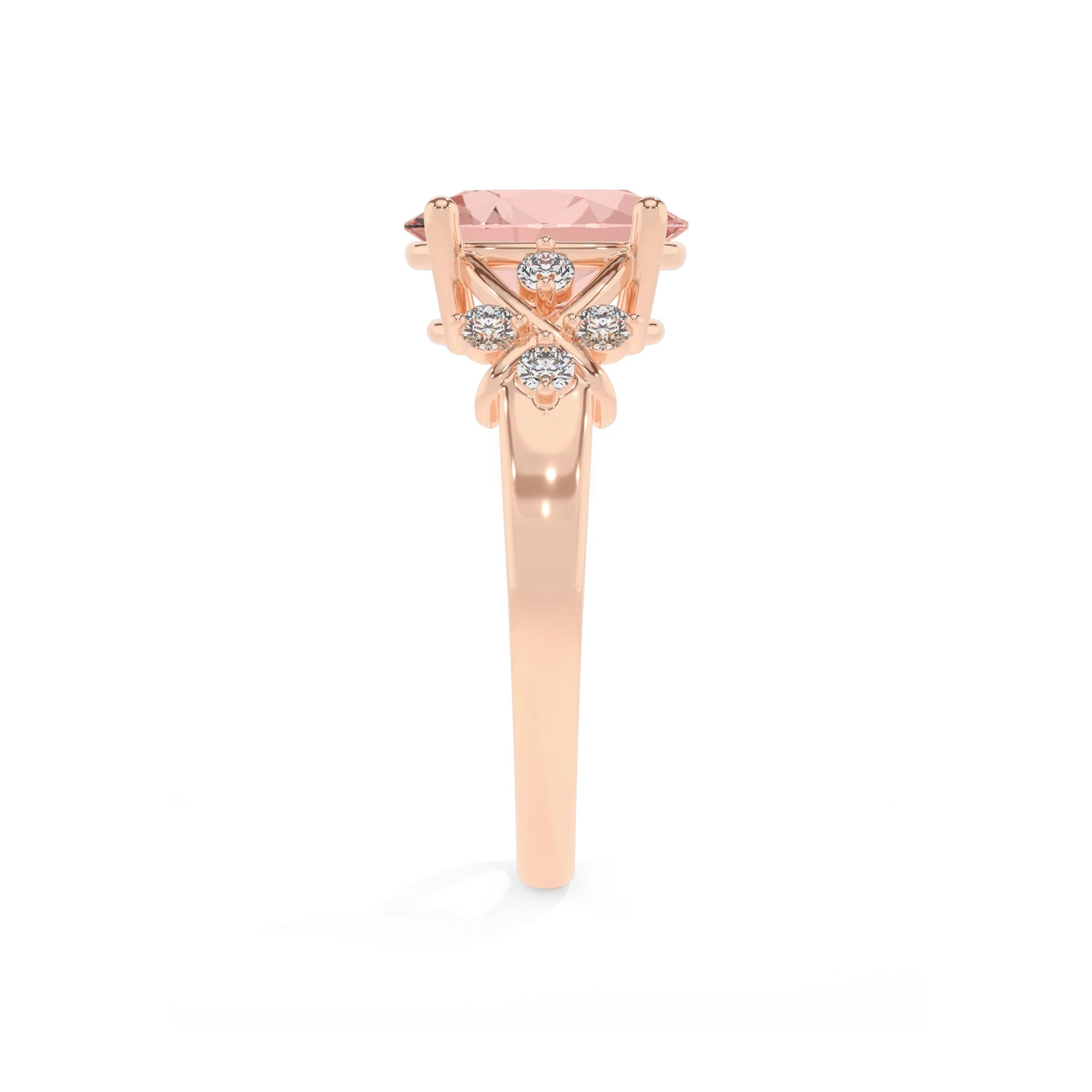 lab grown morganite oval solitaire rings in rose gold