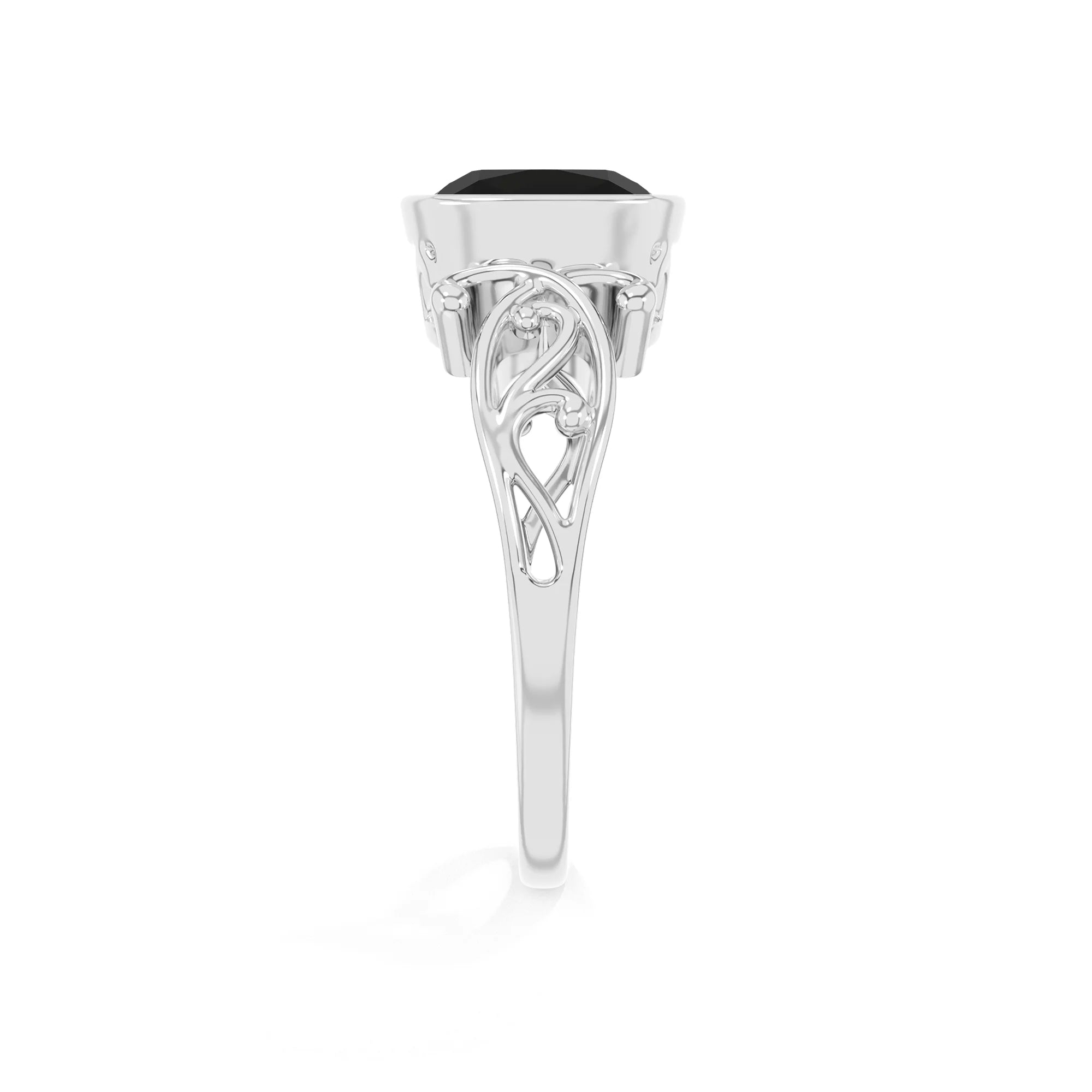 natural black-onyx cushion solitaire rings in platinum