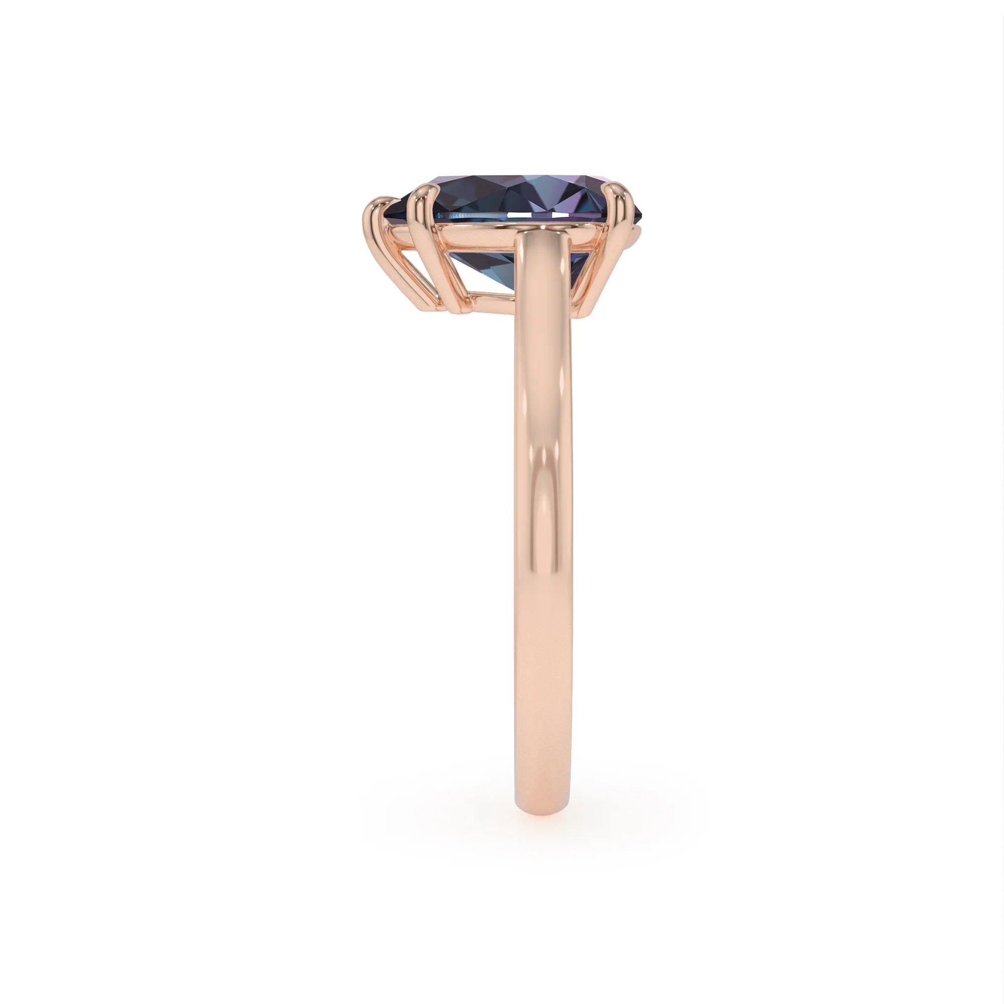 lab grown alexandrite pear solitaire rings in rose gold