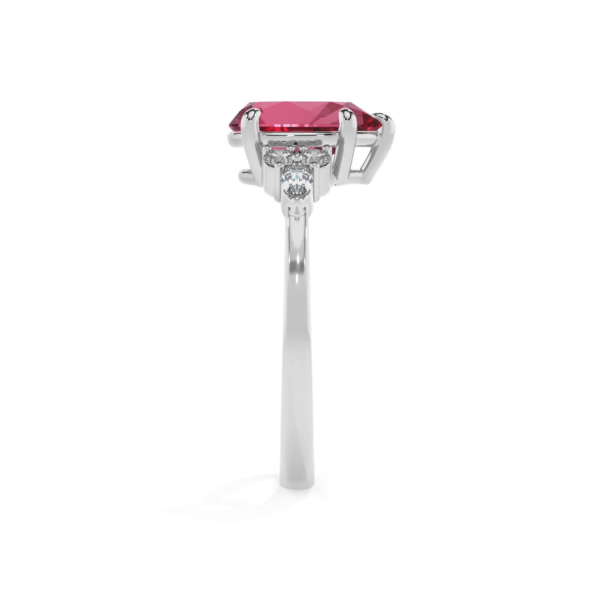 lab grown pink-tourmaline pear solitaire rings in white gold