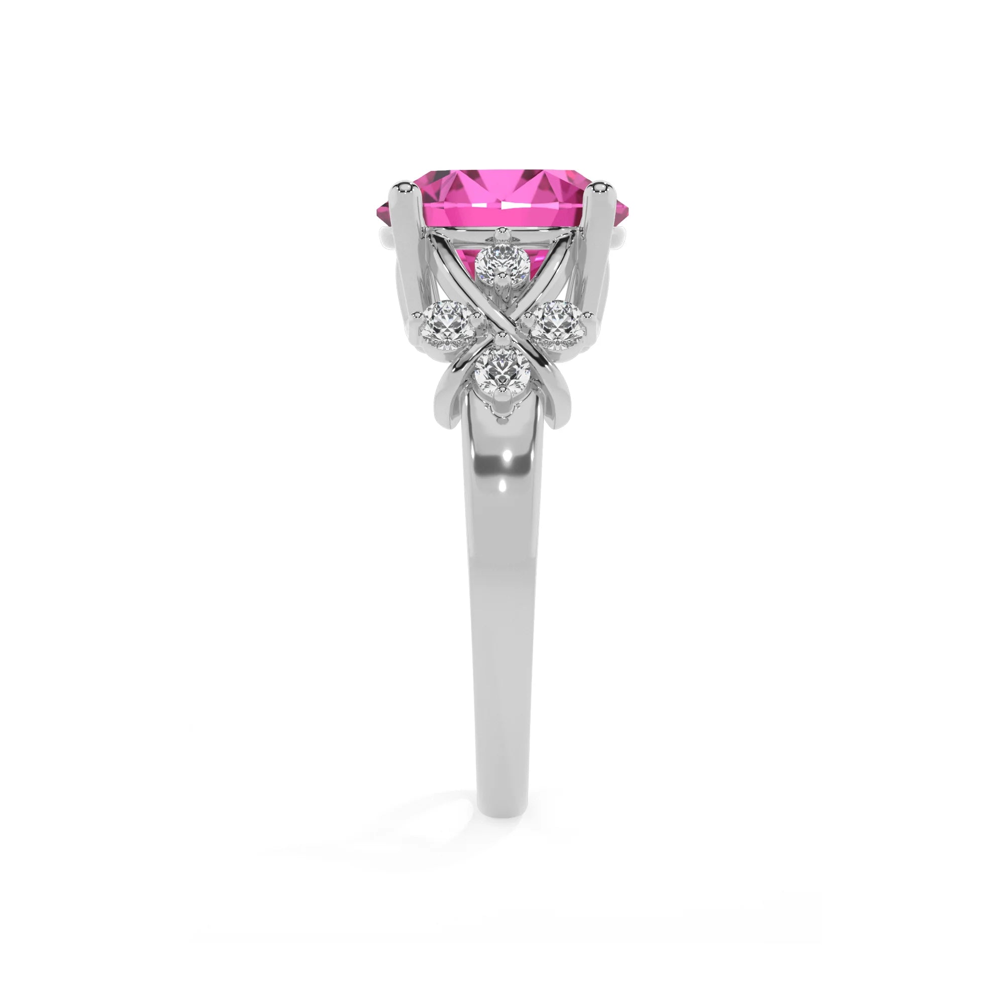 lab grown pink-sapphire round solitaire rings in platinum