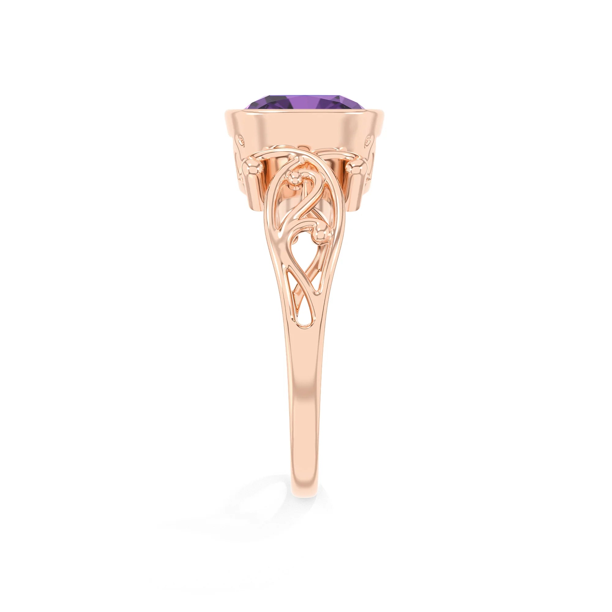 lab grown amethyst cushion solitaire rings in rose gold