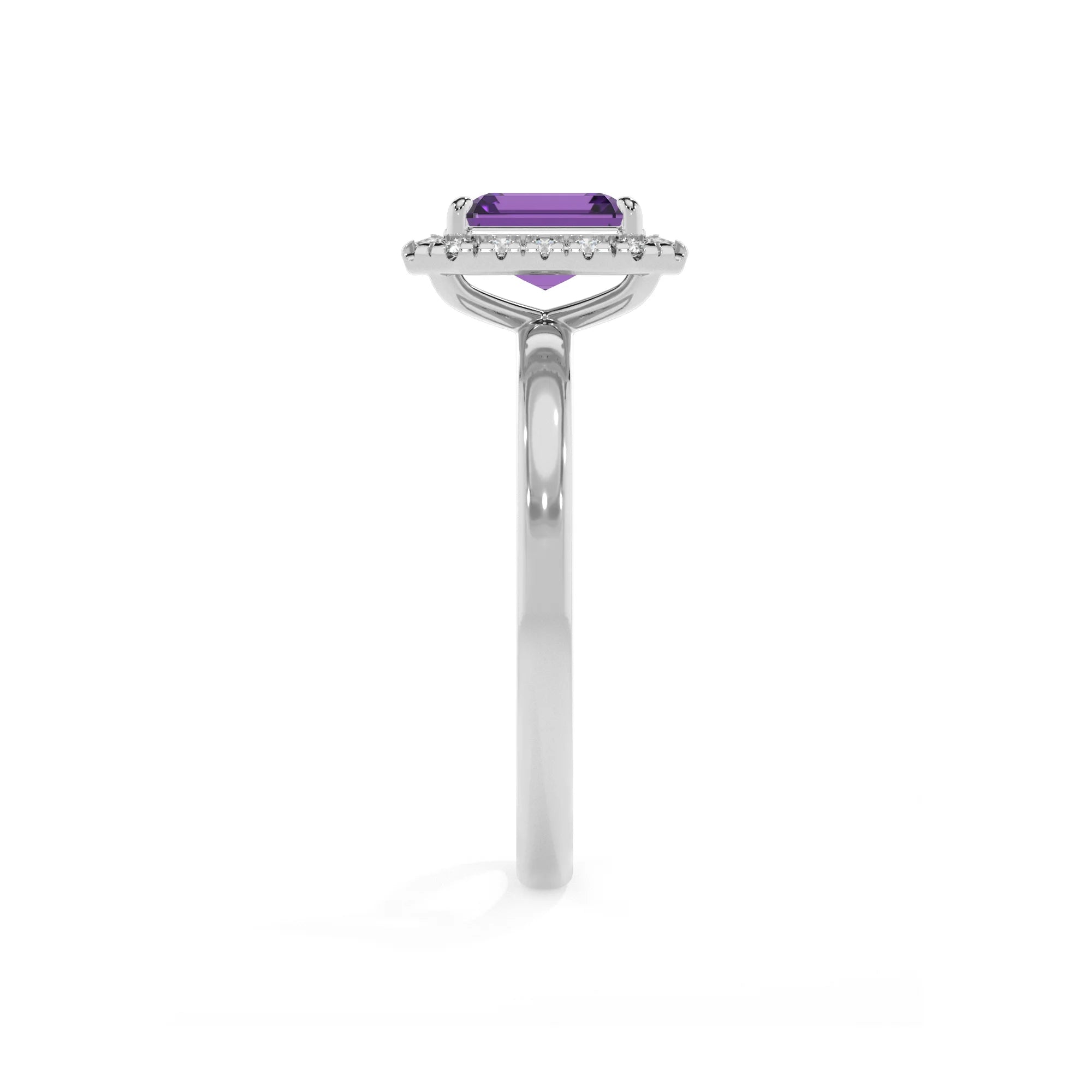 lab grown amethyst emerald cut solitaire rings in platinum