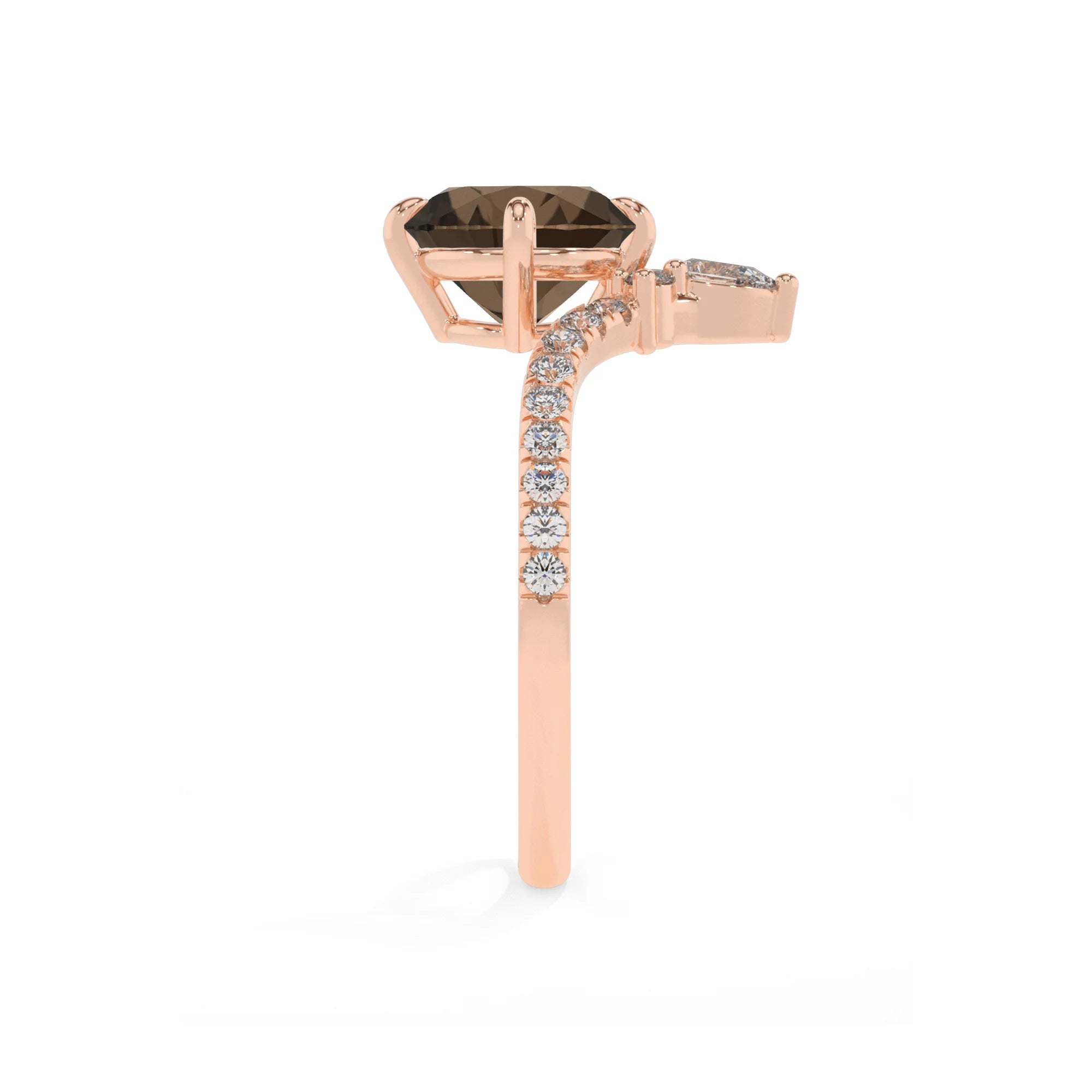 natural smoky-quartz round solitaire rings in rose gold