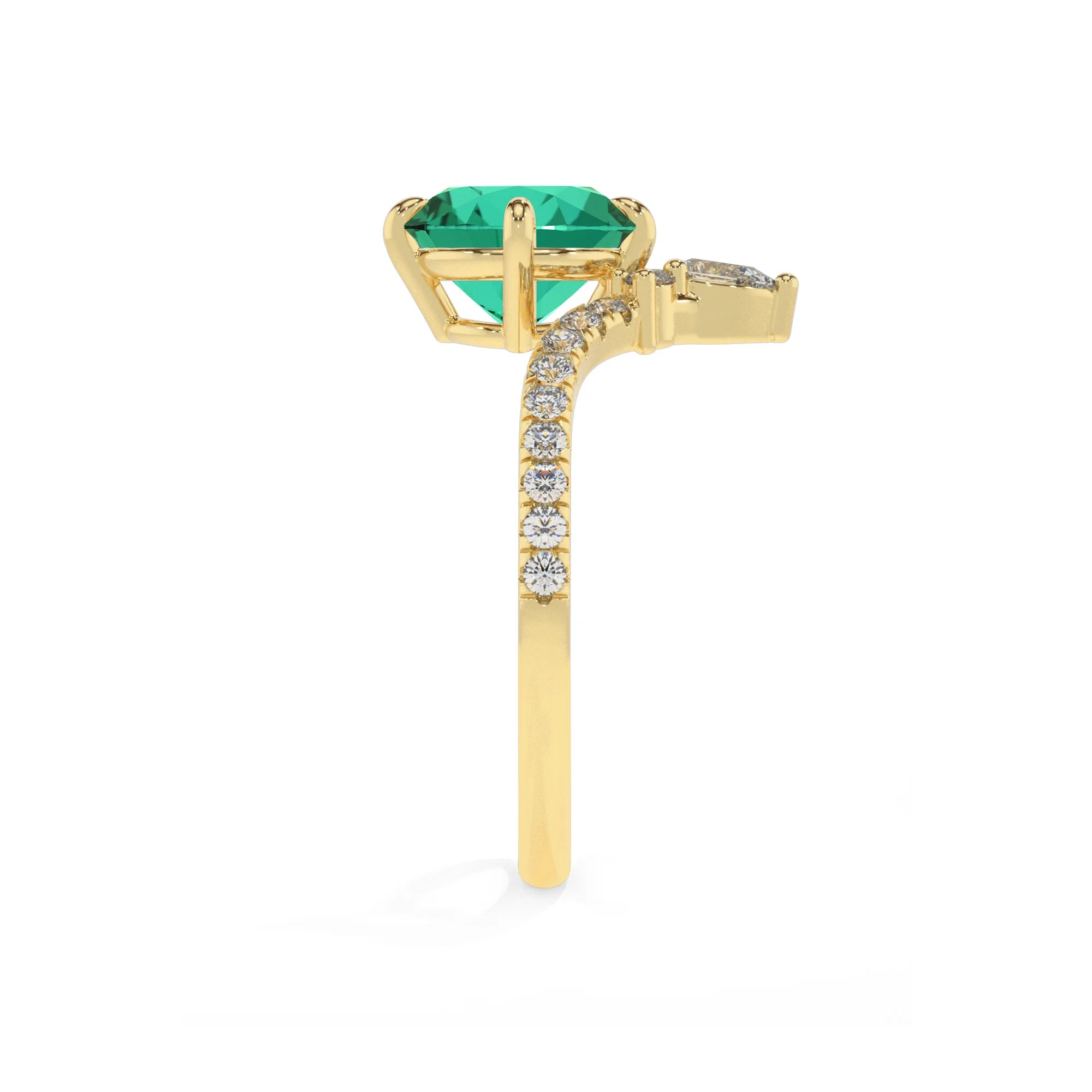 lab grown emerald round solitaire rings in yellow gold
