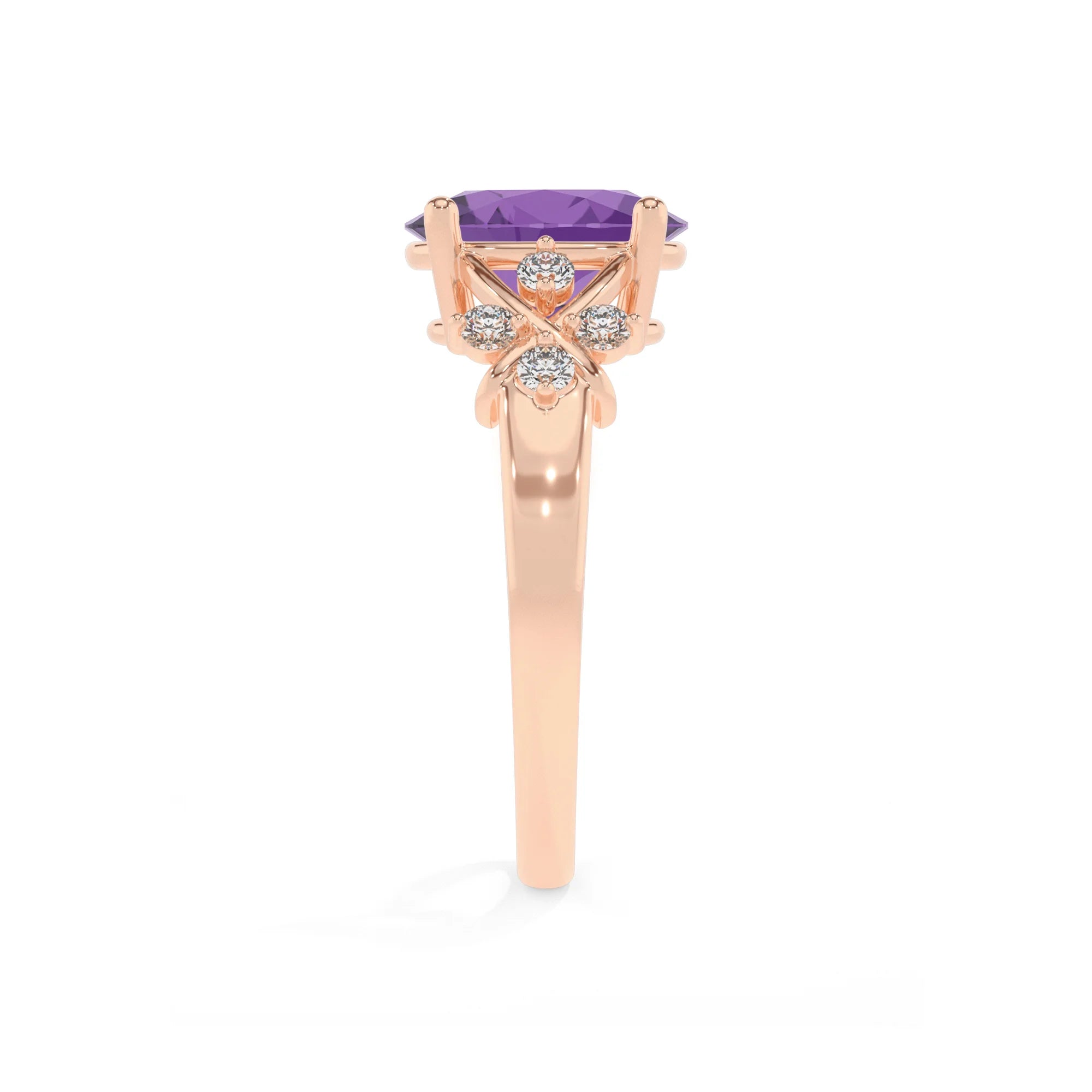 lab grown amethyst oval solitaire rings in rose gold