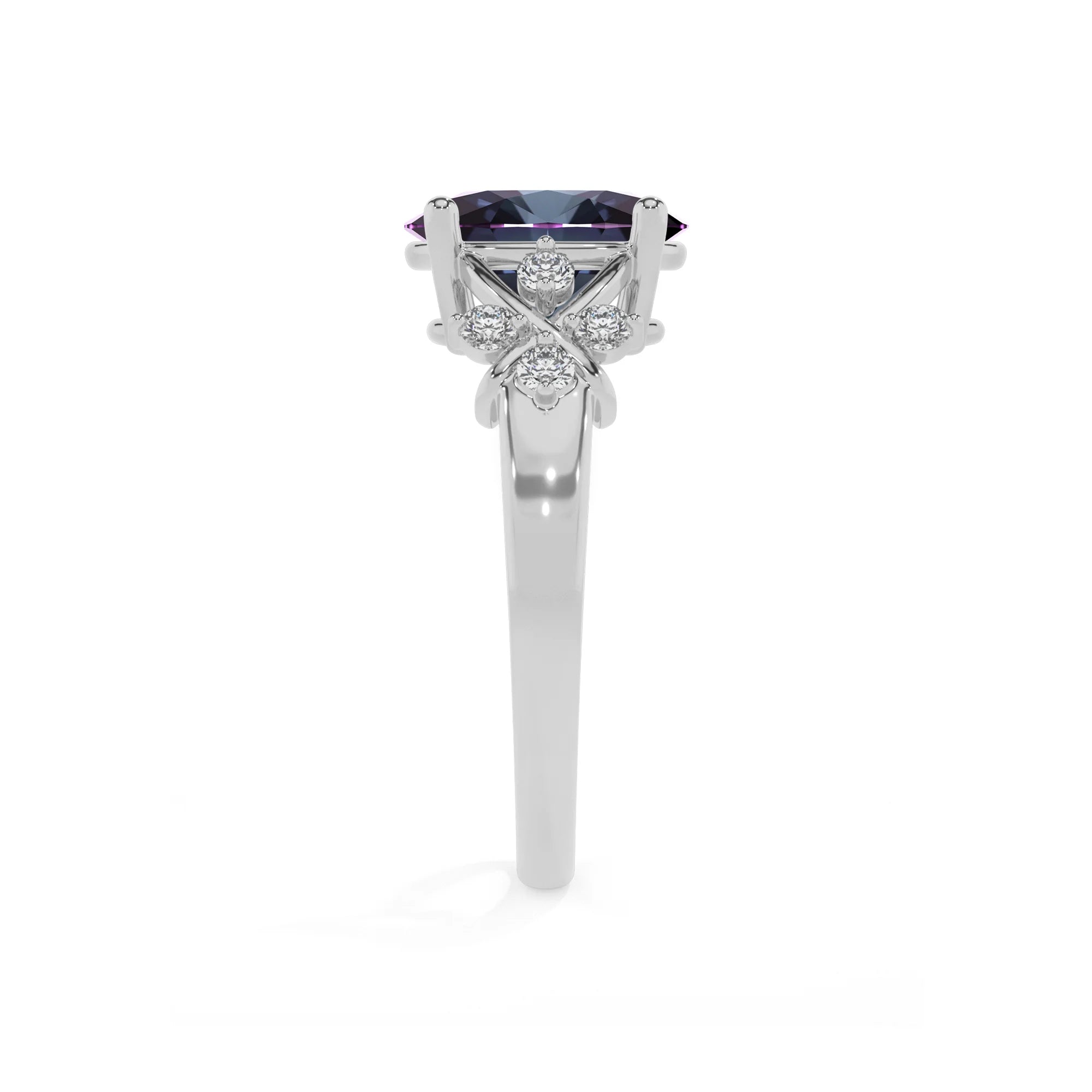 lab grown alexandrite oval solitaire rings in sterling silver