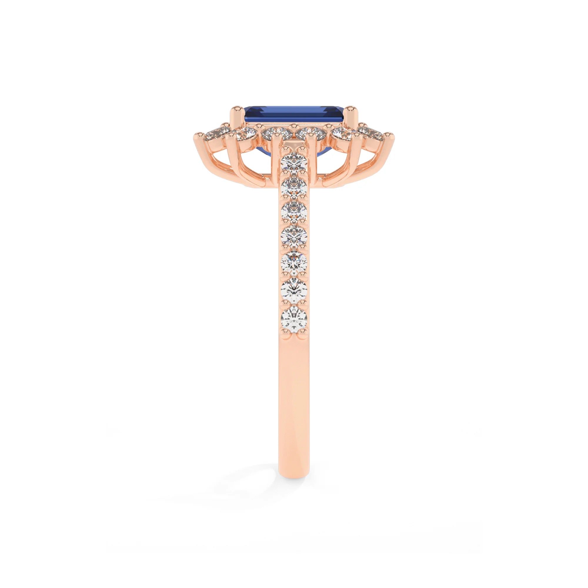 lab grown blue-sapphire emerald cut solitaire rings in rose gold