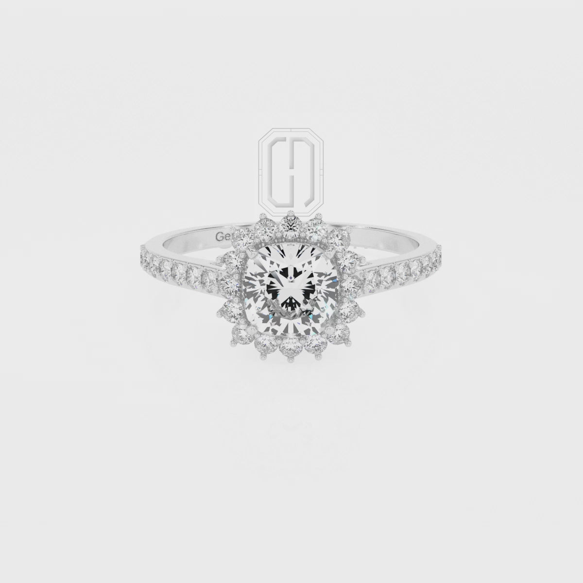 Lab Grown Pink Sapphire Cushion with Diamonds Double Halo Solitaire Engagement Rings