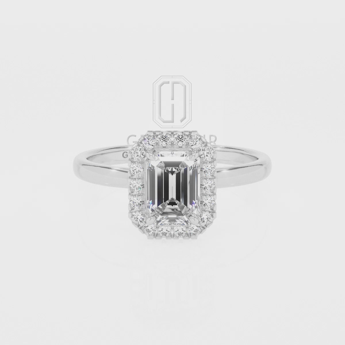 Lab Grown Pink Sapphire Emerald-Cut with Diamonds Halo Solitaire Engagement Rings