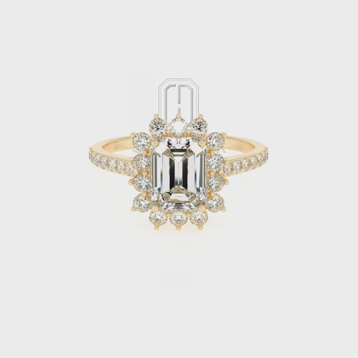 Lab Grown Pink Sapphire Emerald-Cut with Diamonds Double Halo Solitaire Engagement Rings