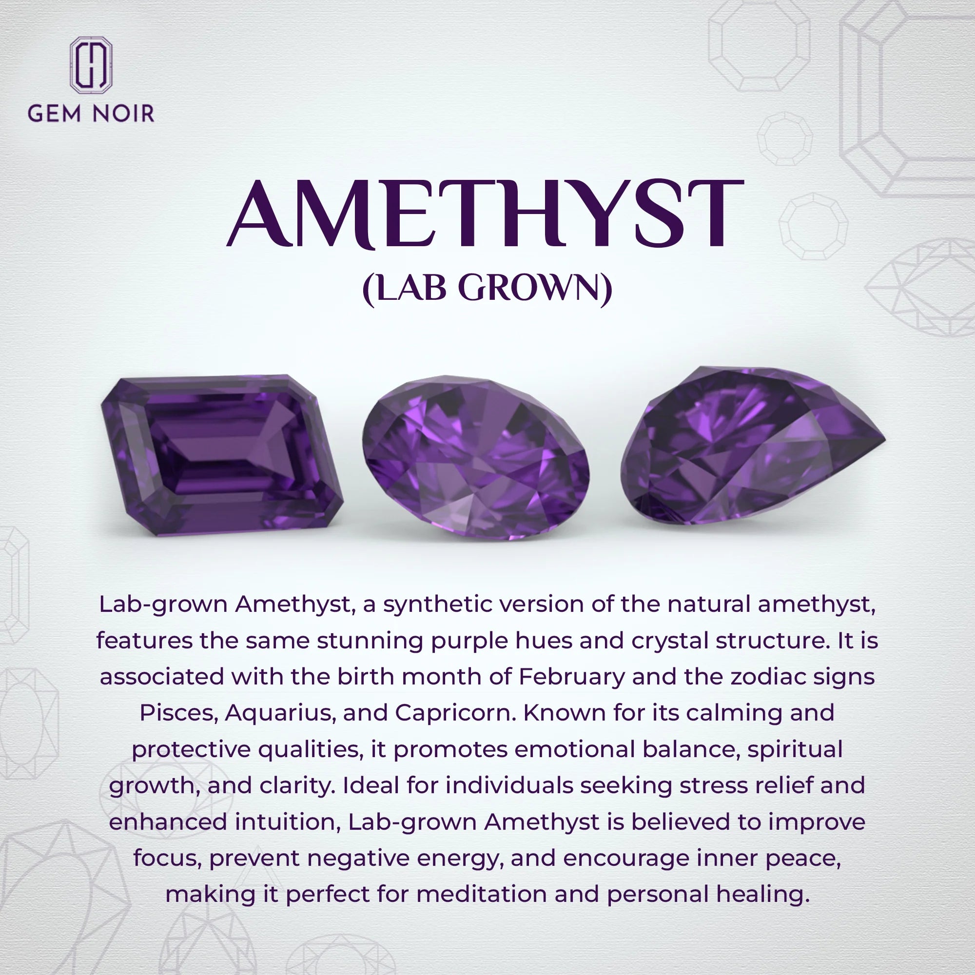 lab grown amethyst round drop earrings in white gold 