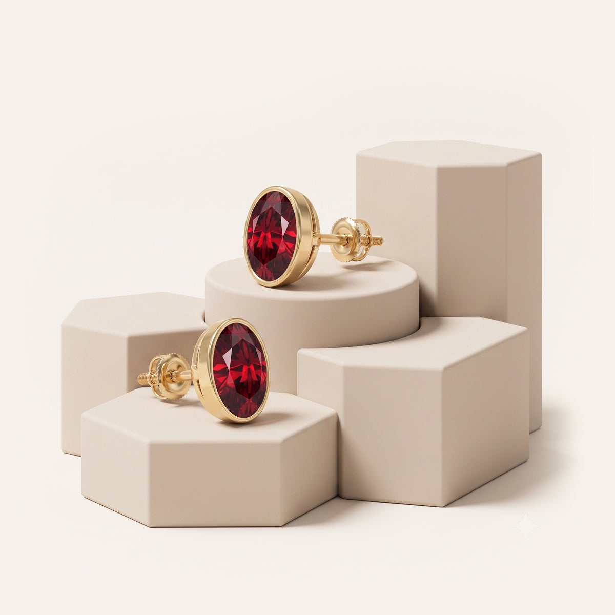 Lab Grown Ruby Solitaire Oval Stud Earrings