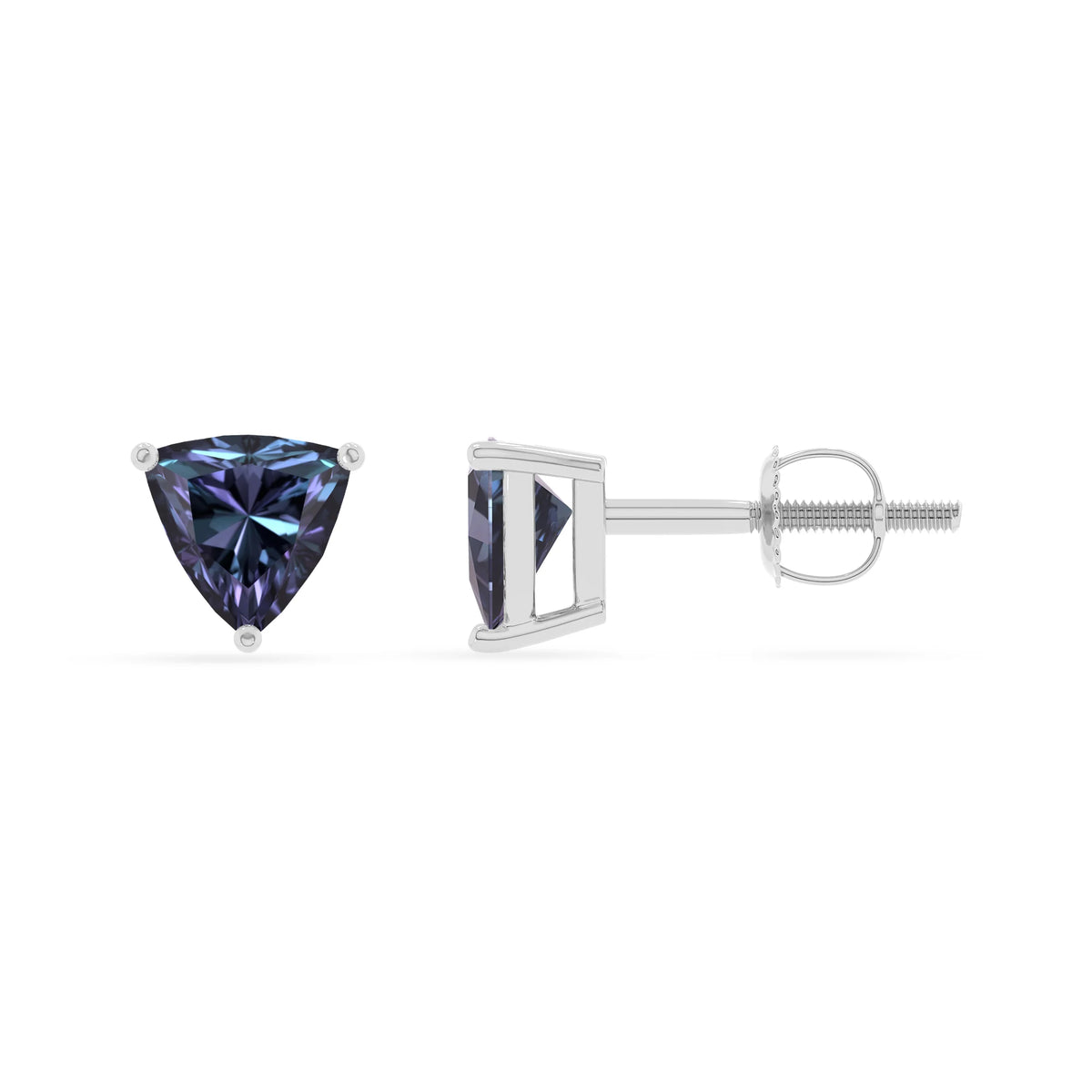 lab grown alexandrite trillion stud earrings in white gold 