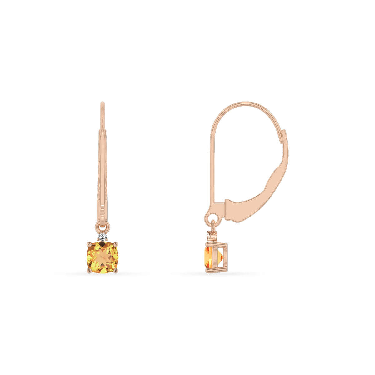 lab grown citrine cushion drop earrings in rose gold 