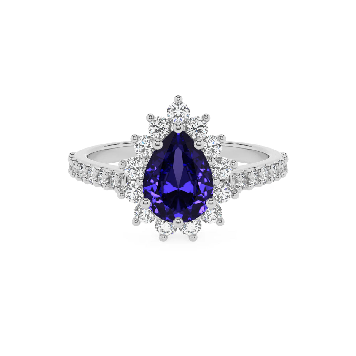 lab grown tanzanite pear solitaire rings in white gold 