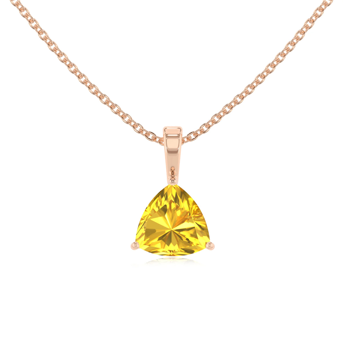 lab grown yellow-sapphire trillion solitaire necklaces in rose gold 