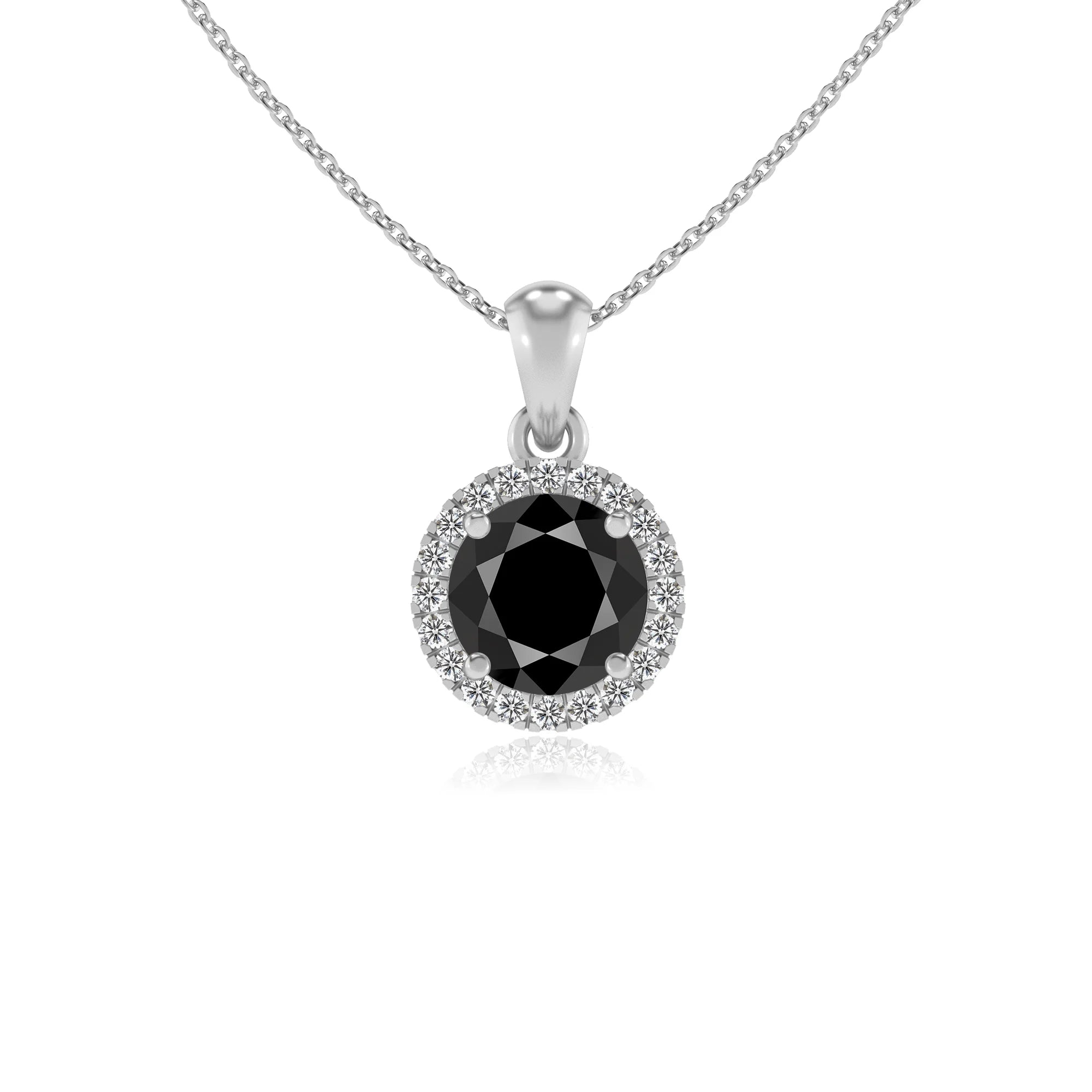 natural black-onyx round solitaire necklaces in platinum 