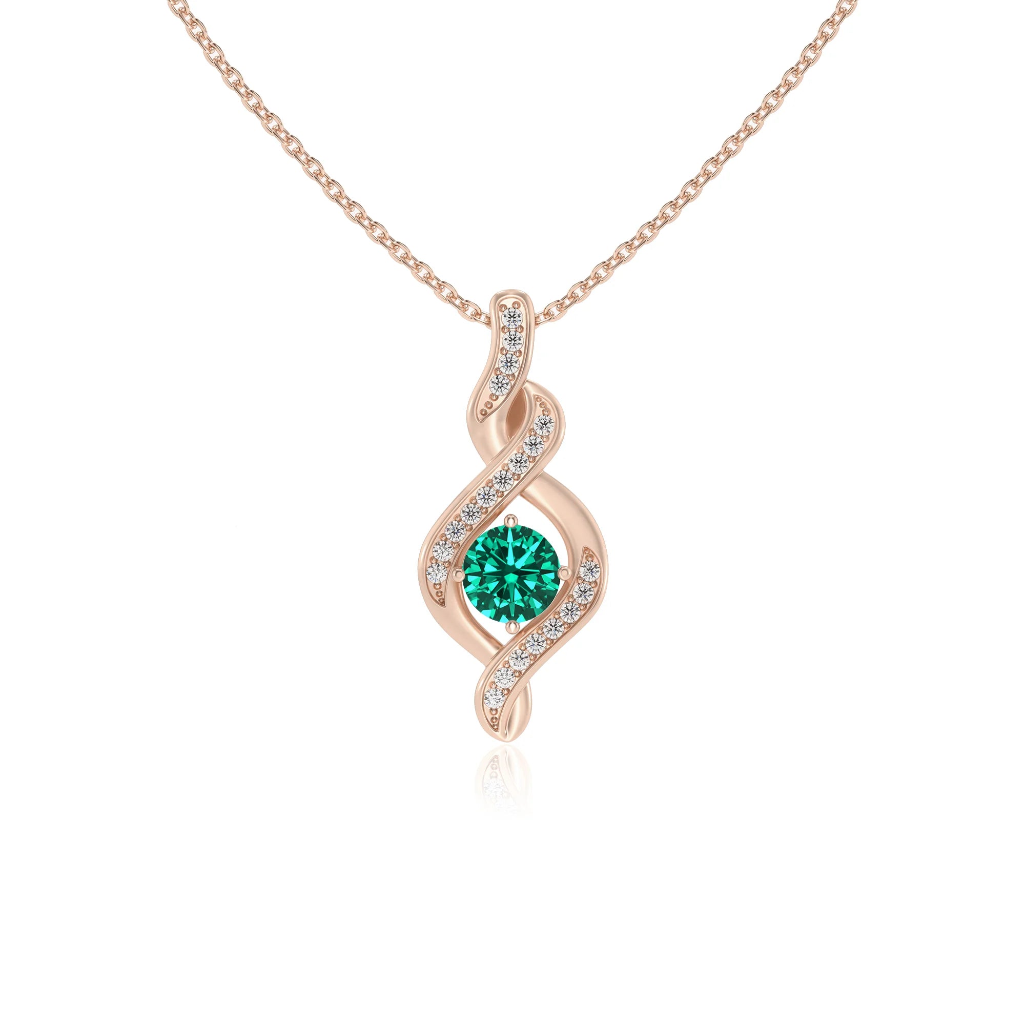 lab grown emerald round solitaire necklaces in rose gold 