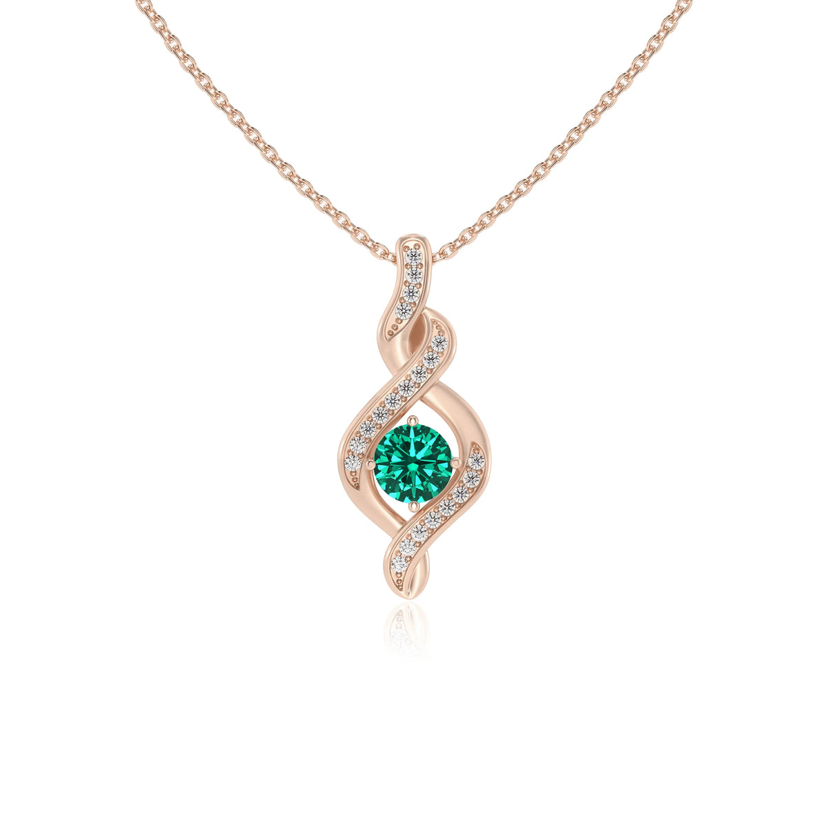 lab grown emerald round solitaire necklaces in rose gold 