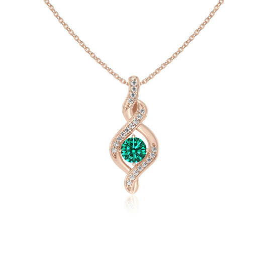 lab grown emerald round solitaire necklaces in rose gold 