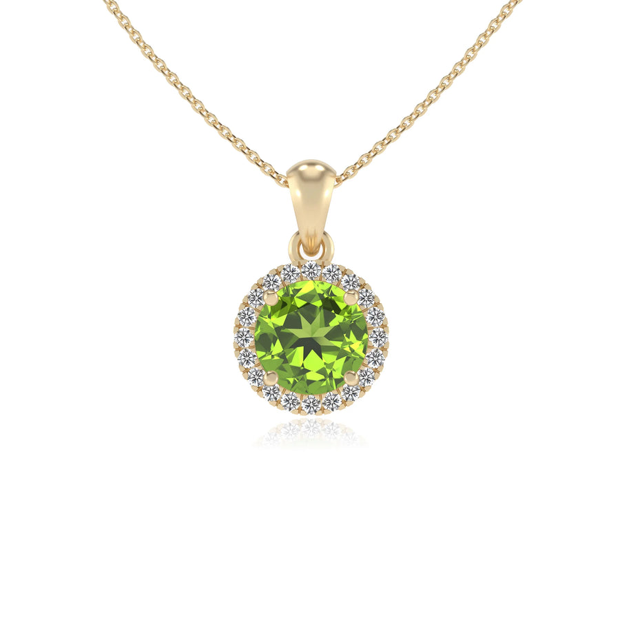 natural peridot round solitaire necklaces in yellow gold 