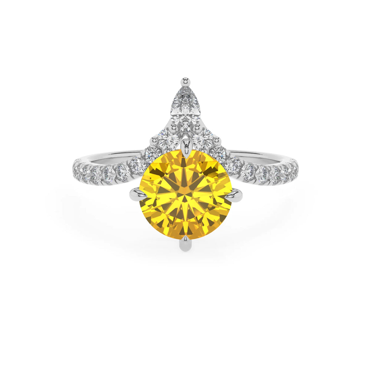 lab grown yellow-sapphire round solitaire rings in platinum 