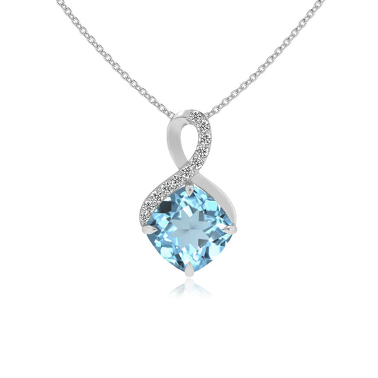 lab grown aquamarine cushion infinity necklaces in white gold 