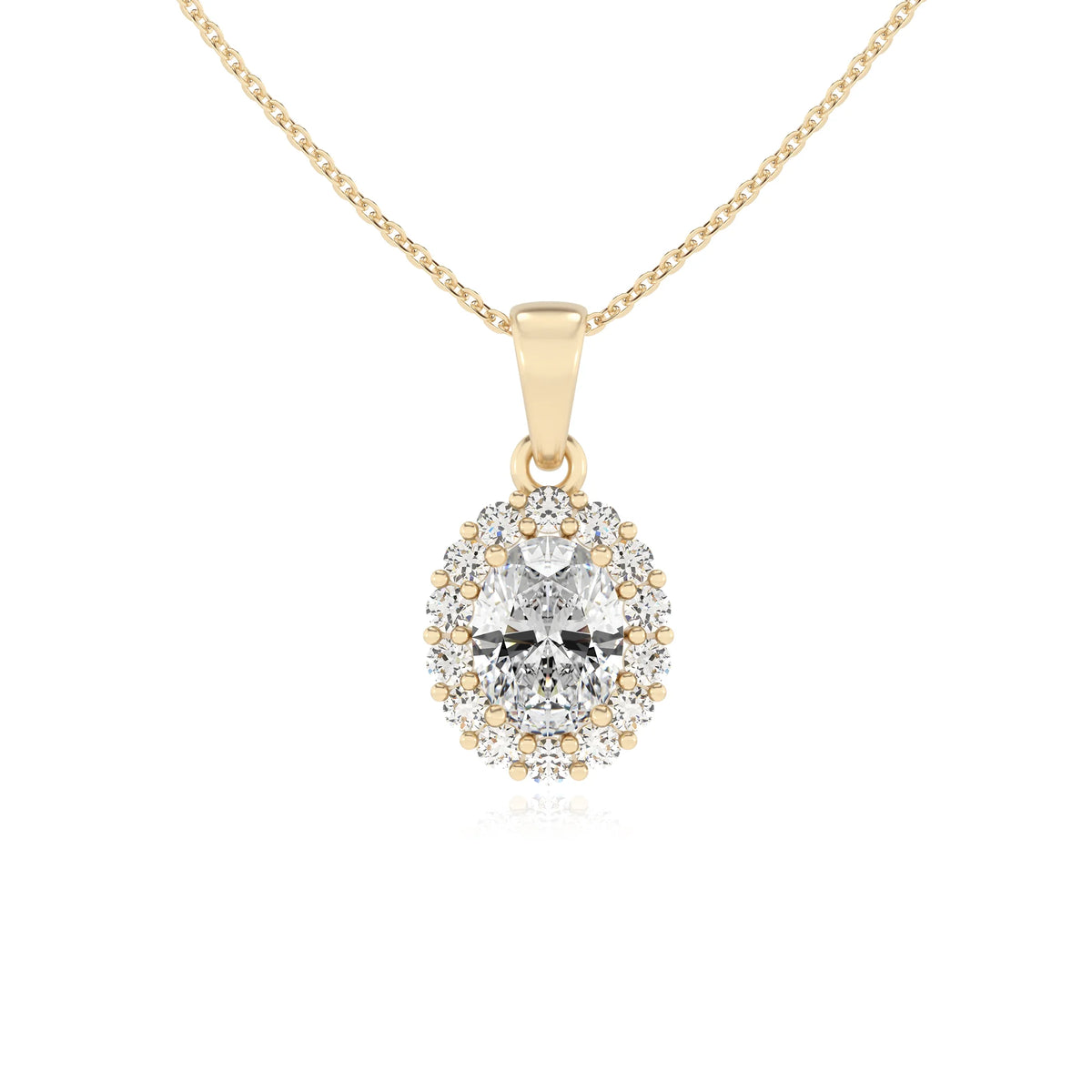 lab grown moissanite oval solitaire necklaces in yellow gold 