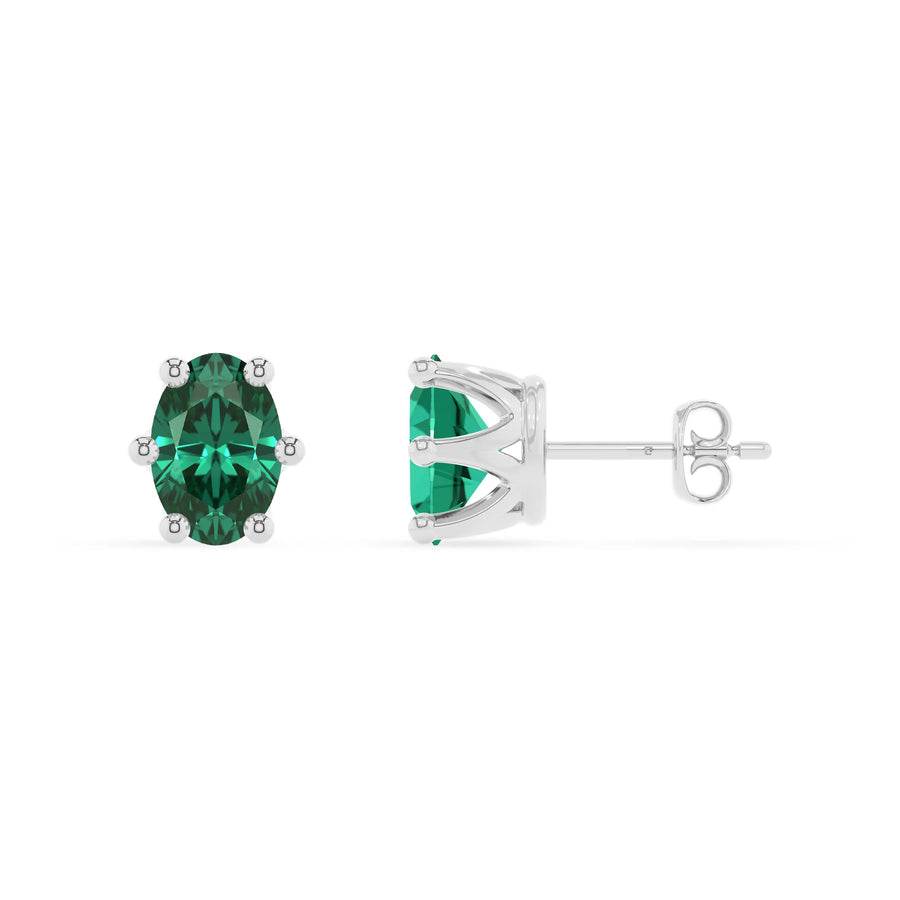 lab grown emerald oval stud earrings in sterling silver 