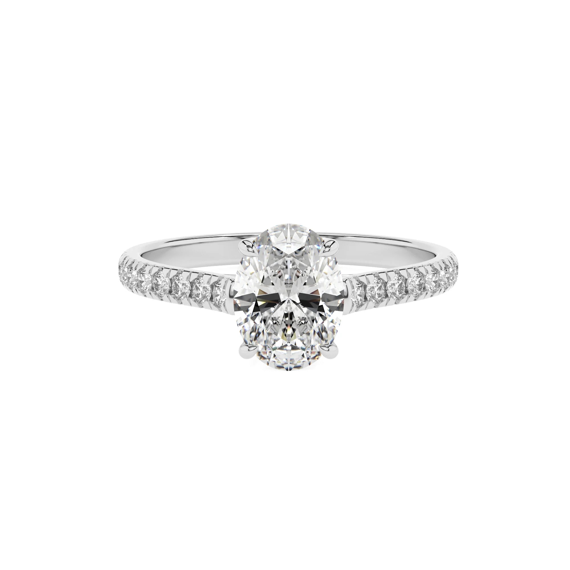 lab grown moissanite oval half eternity solitaire engagement rings in sterling silver 