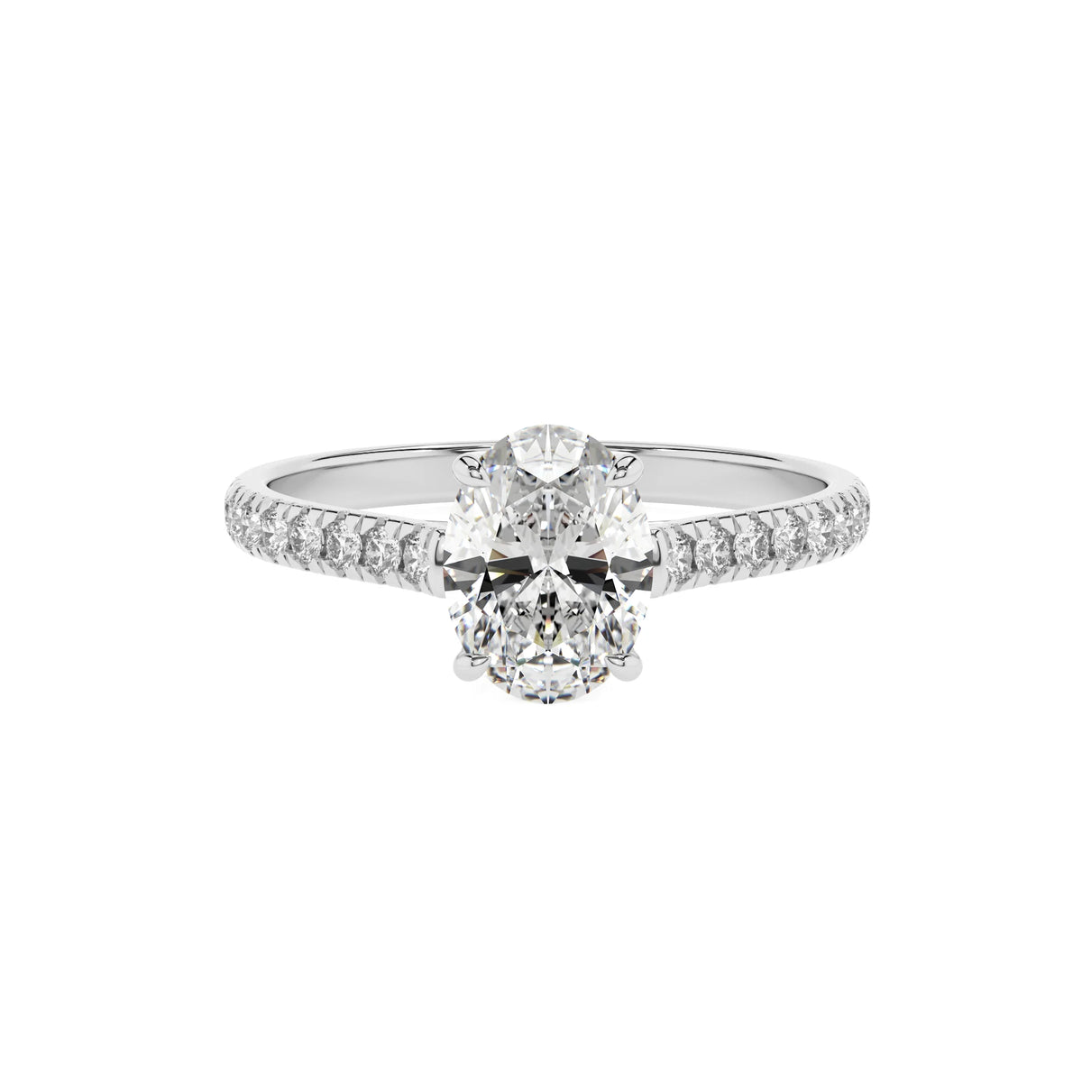 lab grown moissanite oval half eternity solitaire engagement rings in sterling silver 