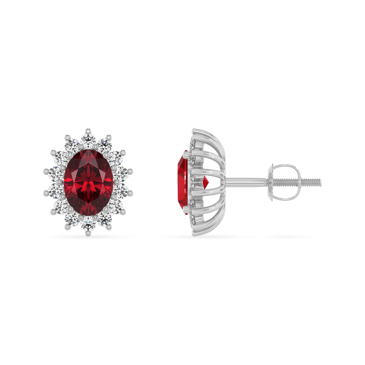 lab grown ruby oval stud earrings in sterling silver 