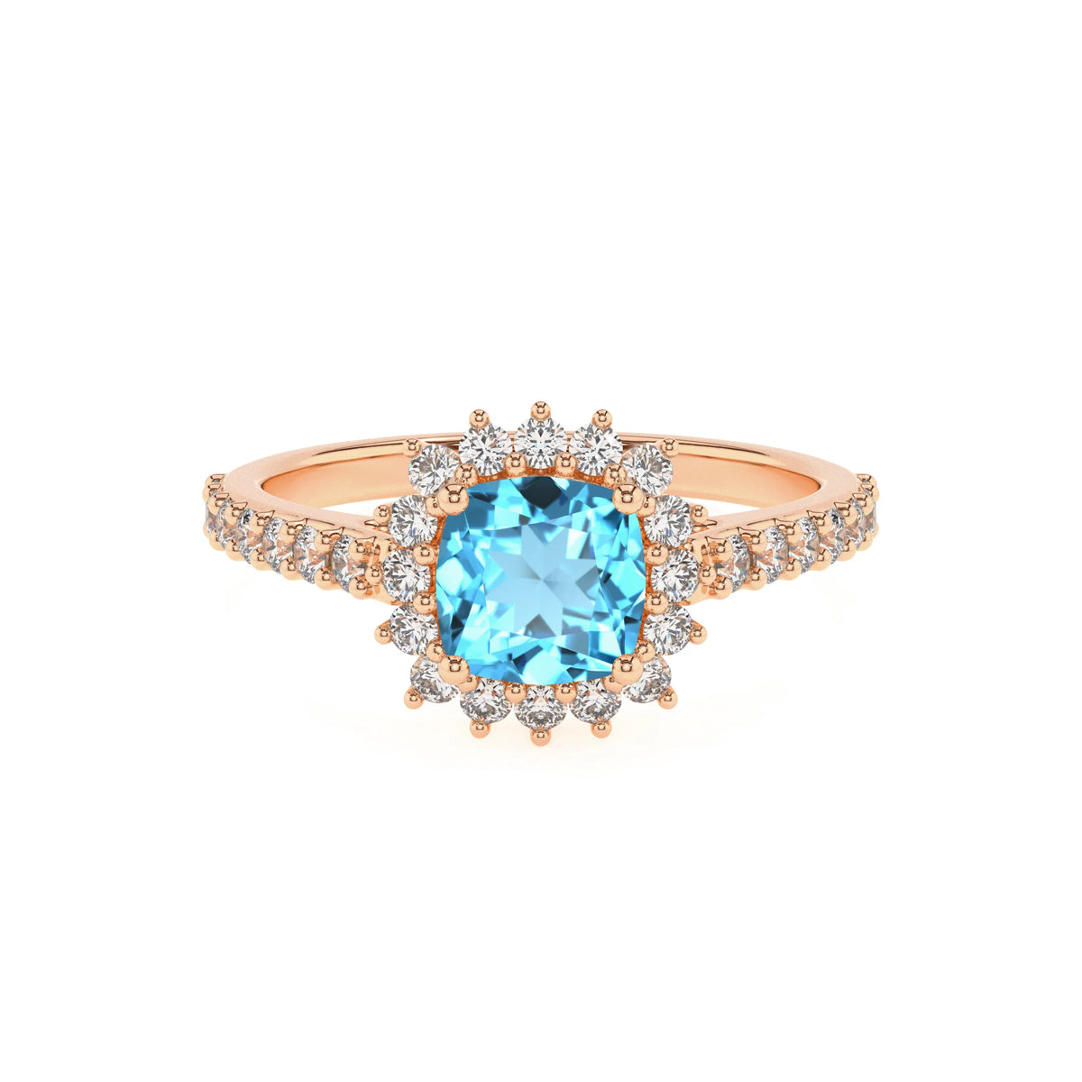 natural swiss-blue-topaz cushion solitaire rings in rose gold 