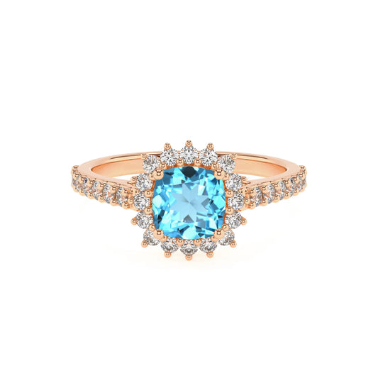 natural swiss-blue-topaz cushion solitaire rings in rose gold 