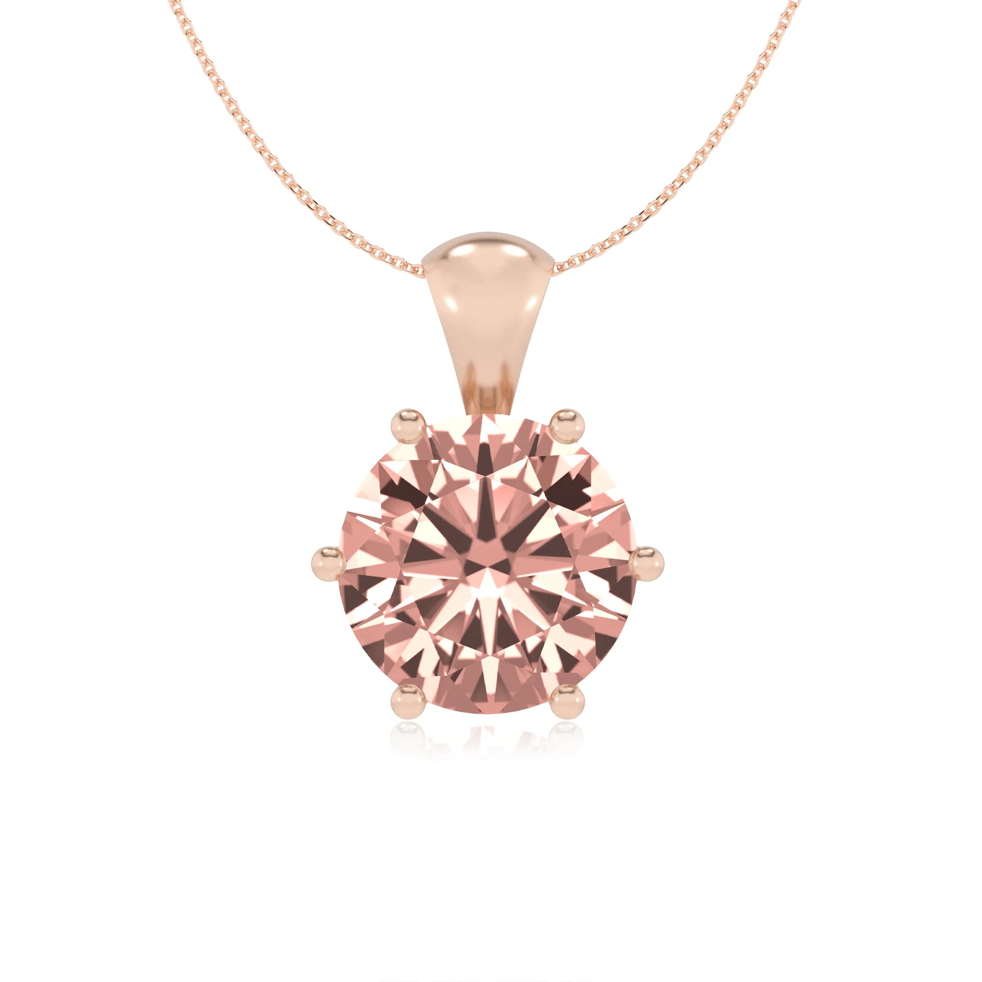 lab grown morganite round solitaire necklaces in rose gold 