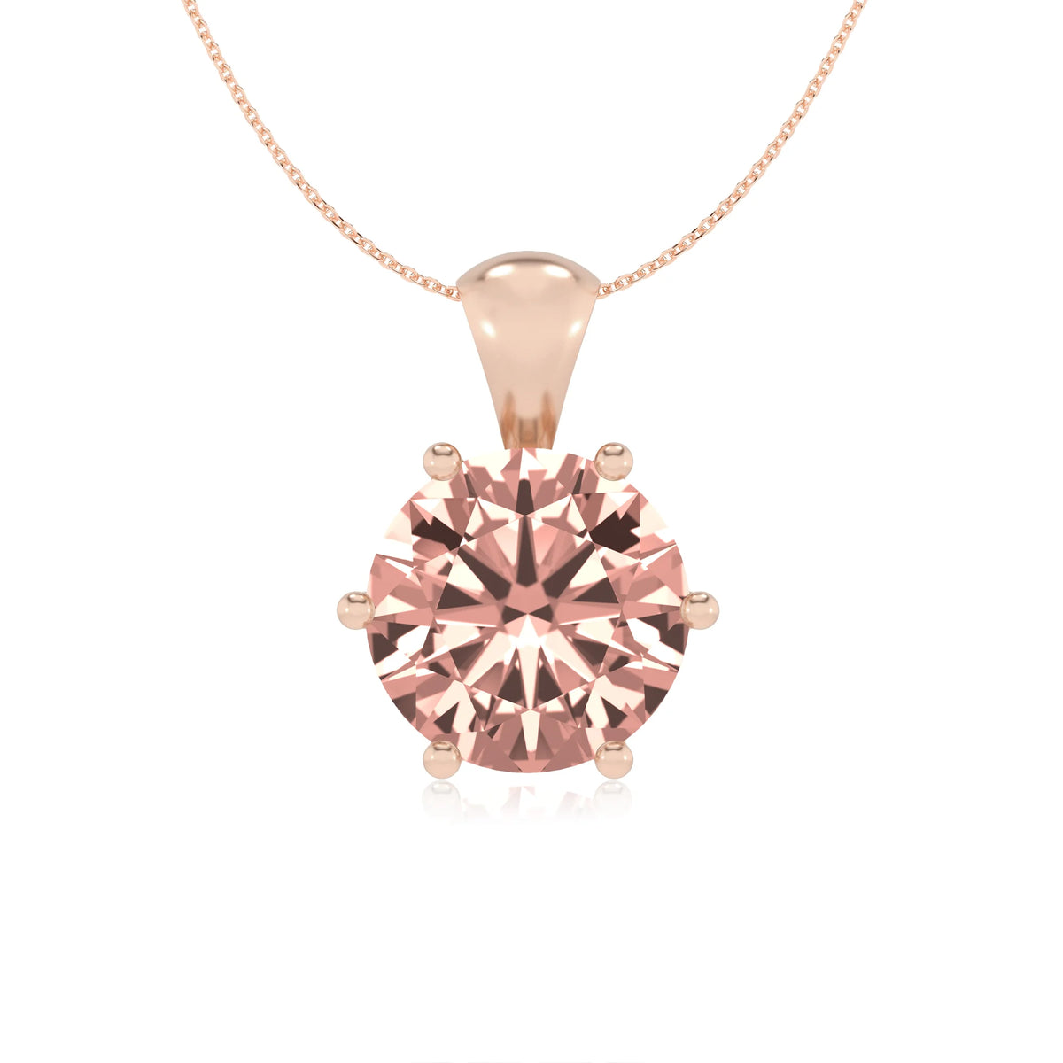 lab grown morganite round solitaire necklaces in rose gold 