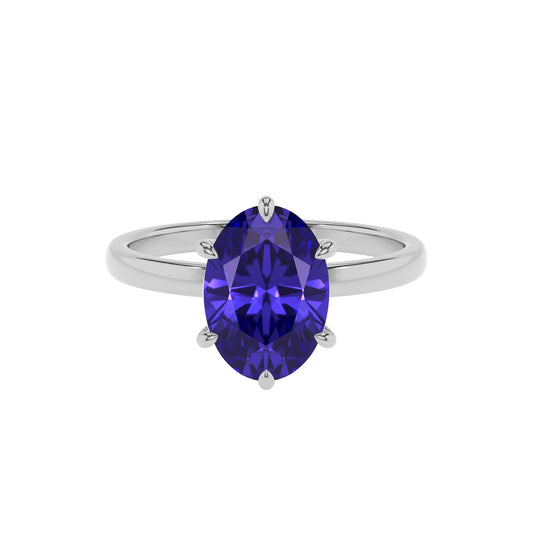 lab grown tanzanite oval solitaire rings in white gold 