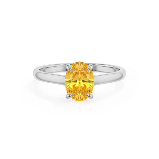 lab grown yellow-sapphire oval solitaire rings in white gold 