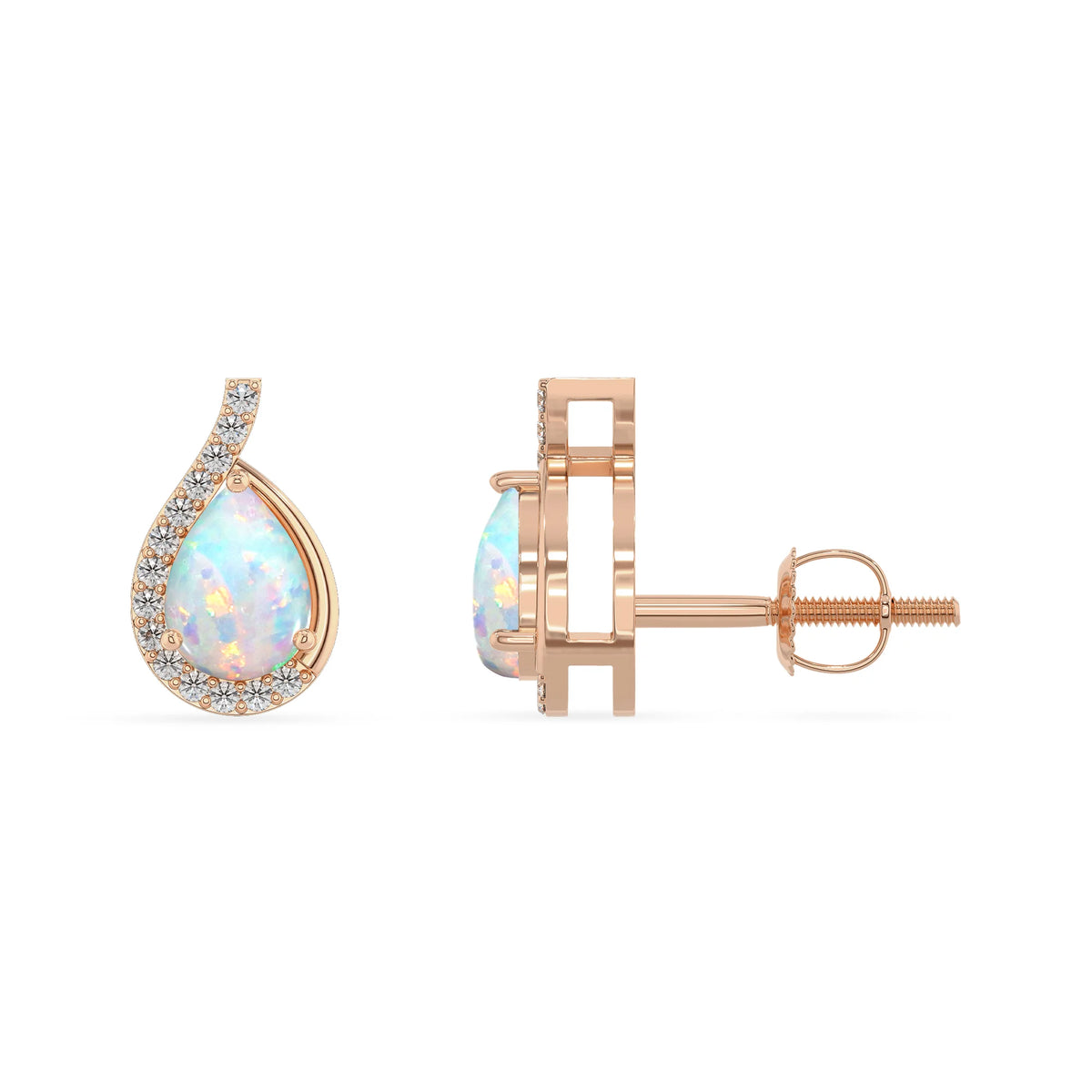 lab grown opal pear stud earrings in rose gold 