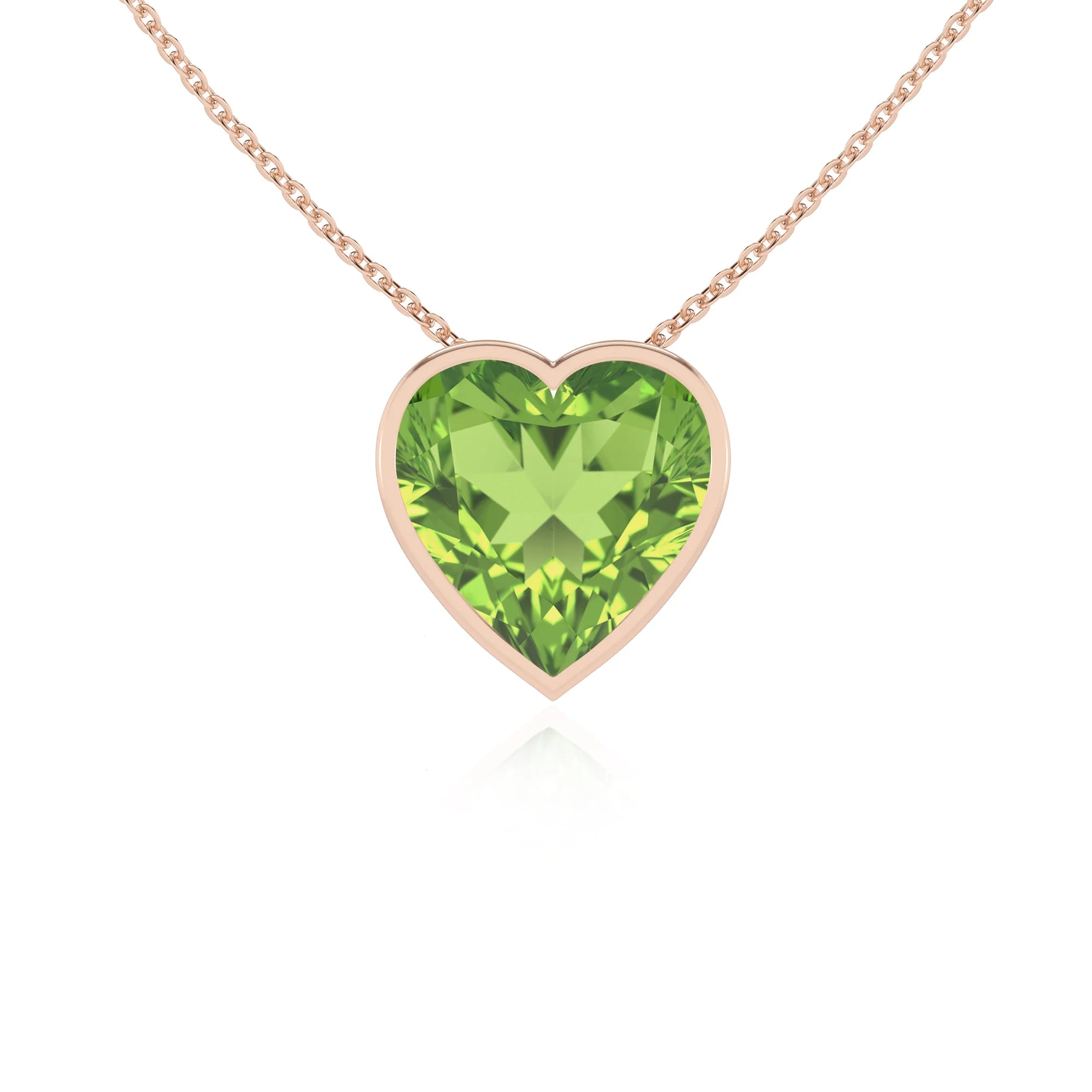 natural peridot heart solitaire necklaces in rose gold 
