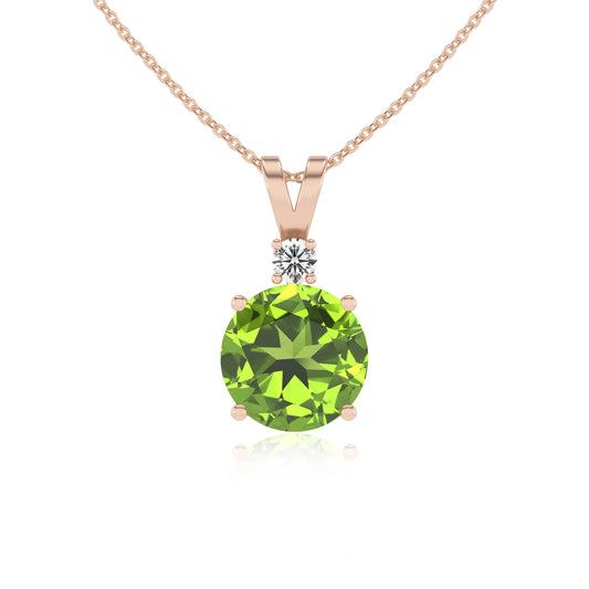 natural peridot round solitaire v-bale necklaces in rose gold 