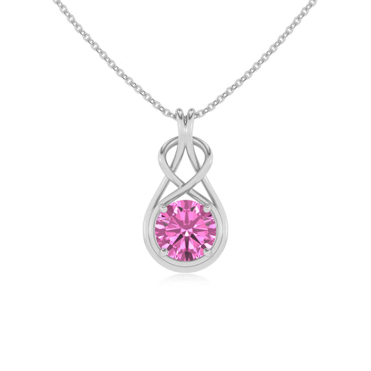 lab grown pink-sapphire round solitaire necklaces in white gold 