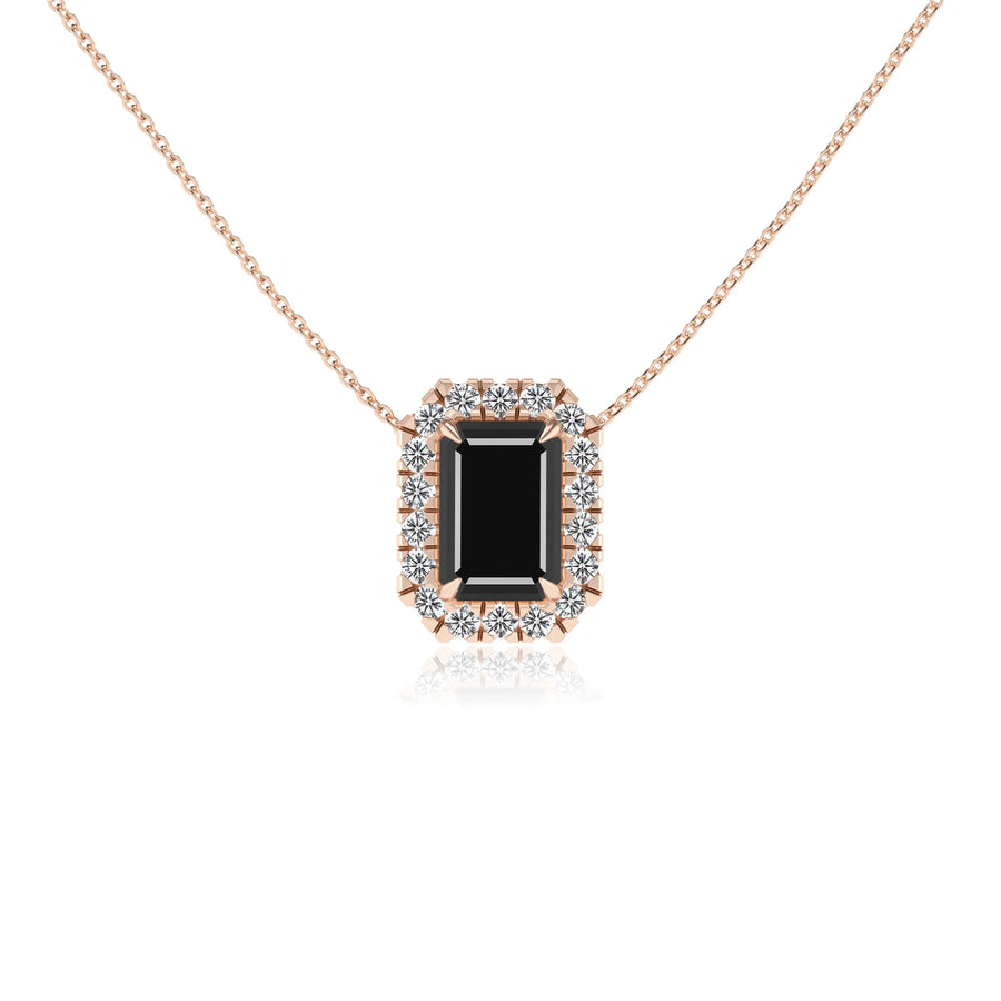 natural black onyx emerald cut solitaire necklaces in rose gold 