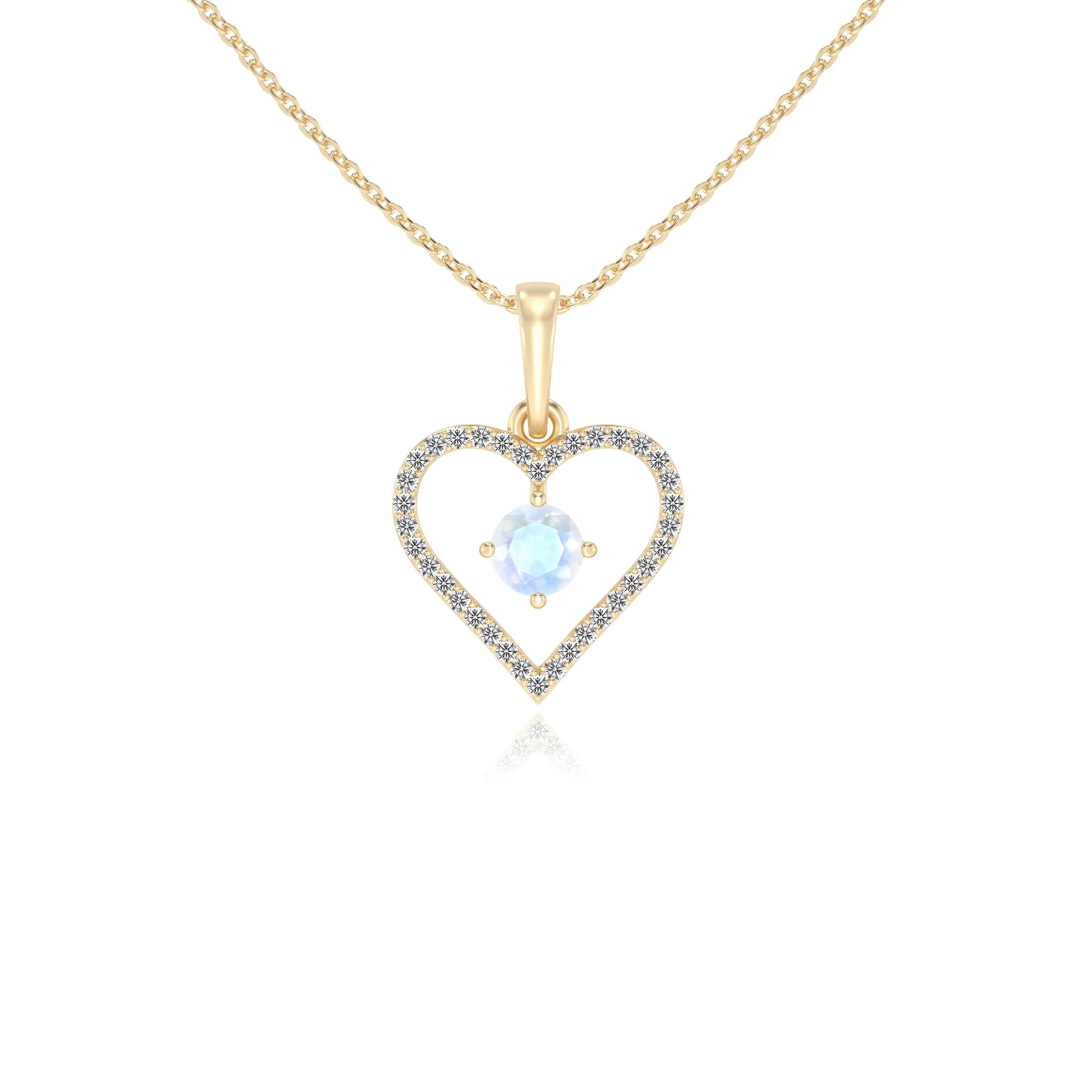 natural rainbow-moonstone round infinity necklaces in yellow gold 