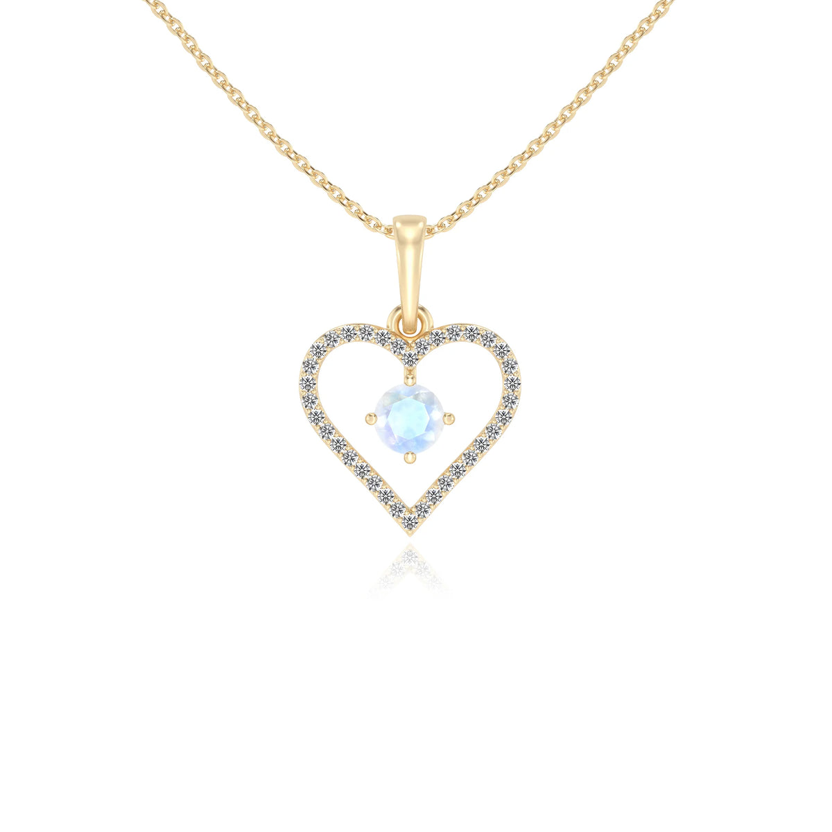 natural rainbow-moonstone round infinity necklaces in yellow gold 