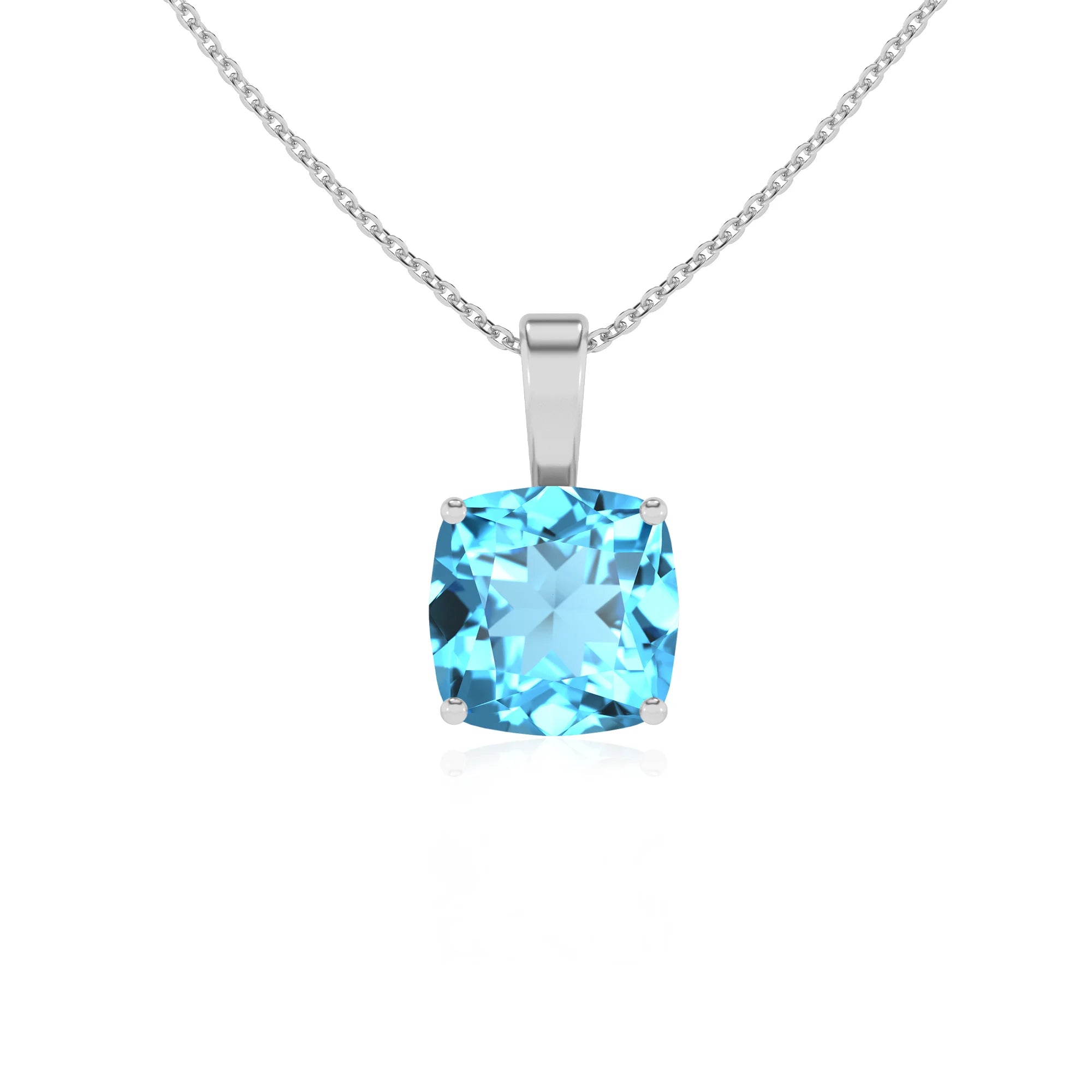 natural swiss-blue-topaz cushion solitaire necklaces in platinum 