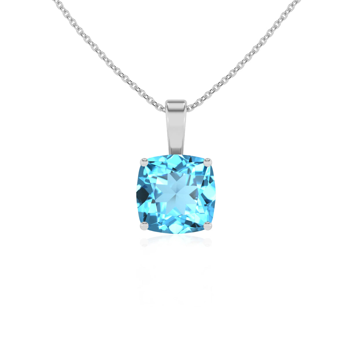 natural swiss-blue-topaz cushion solitaire necklaces in platinum 