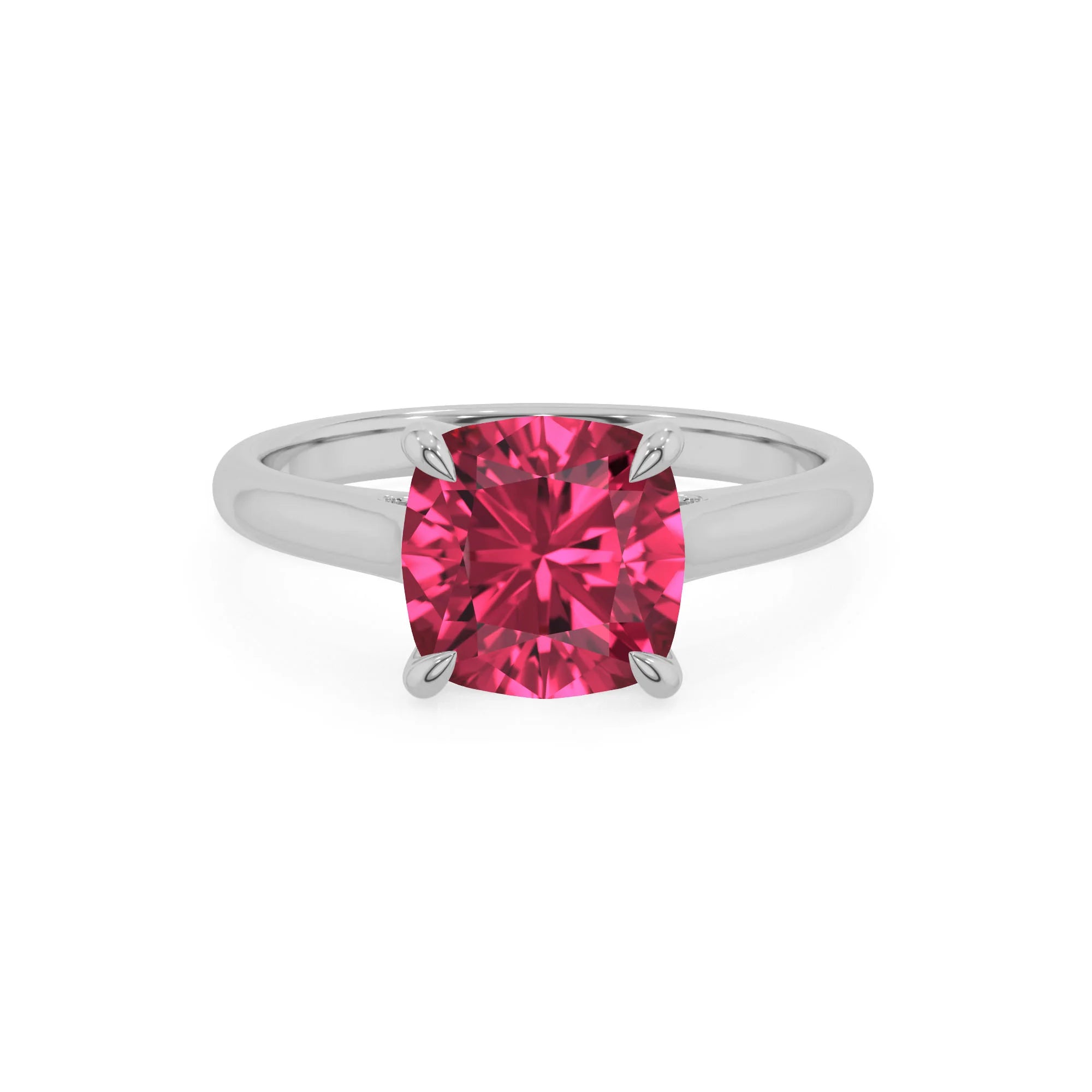lab grown pink-tourmaline cushion solitaire rings in platinum 